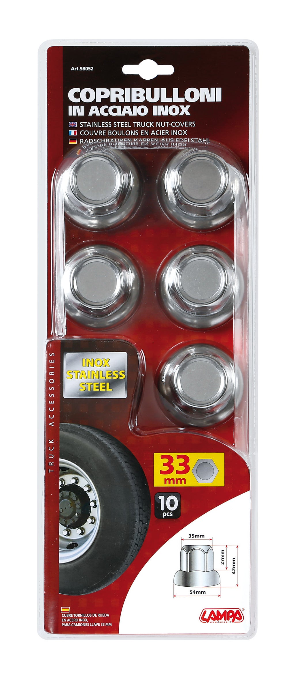 American, Set 10 copribulloni testa piatta in acciaio inox - Ø 33 mm