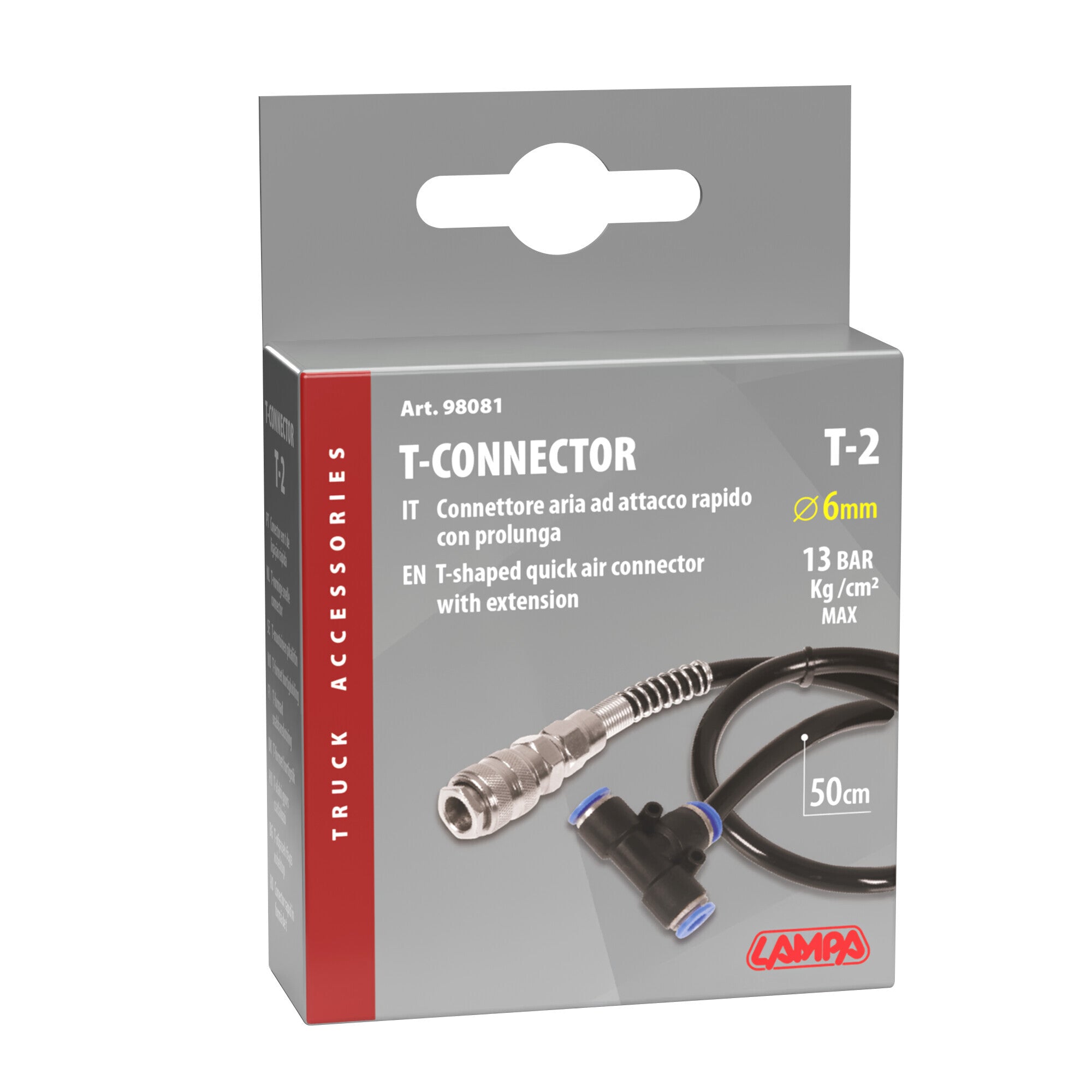 T-2, connettore aria ad attacco rapido Ø 6 mm, con prolunga 50 cm