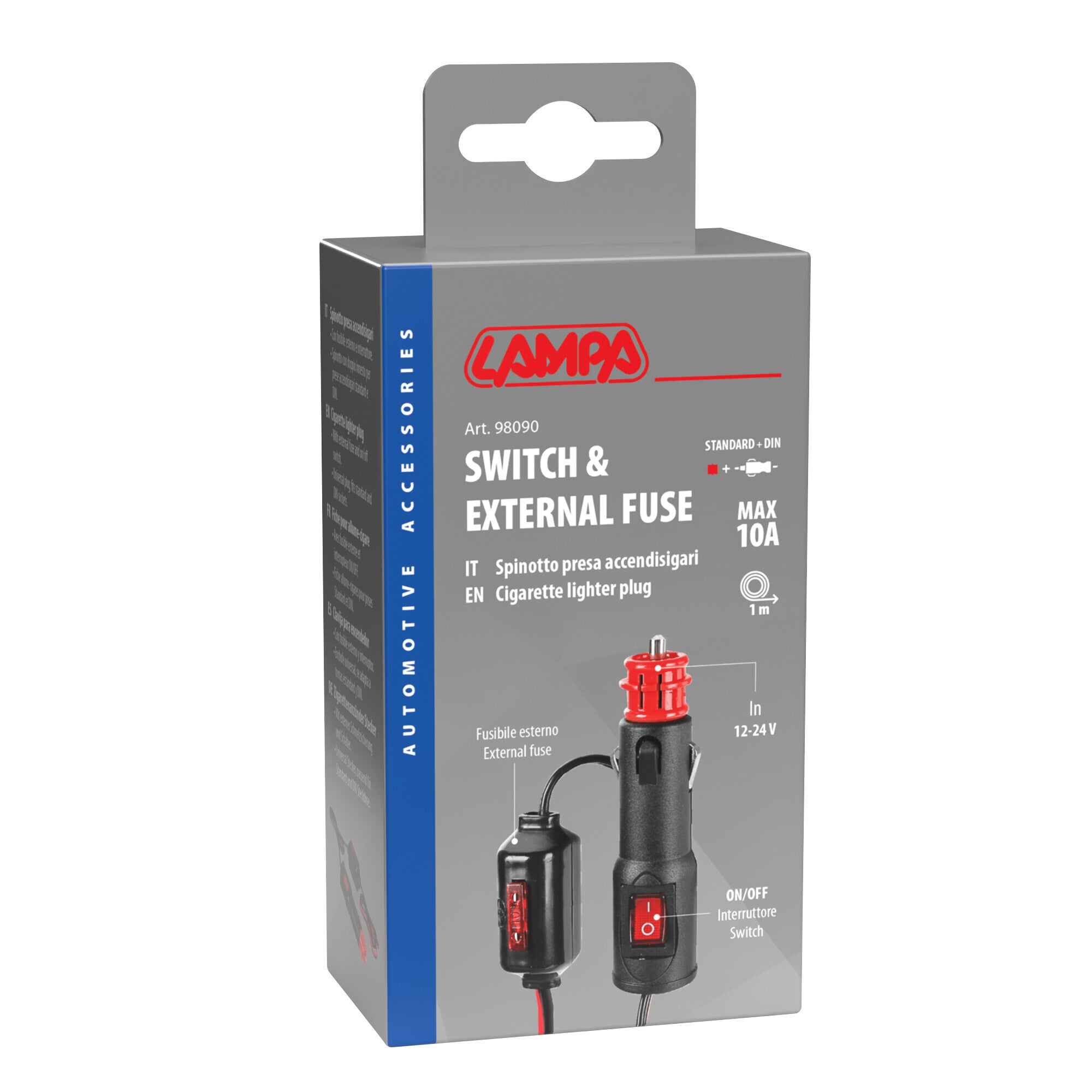 Spinotto per presa accendisigari con fusibile esterno - 12/24V
