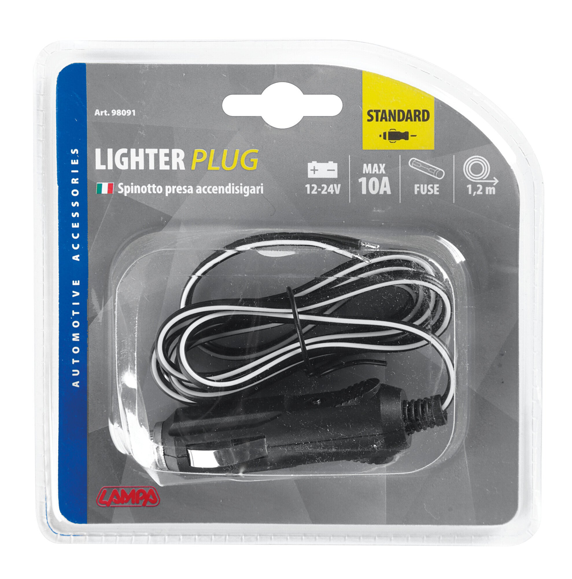 Spinotto standard per presa accendisigari con cavo - 12/24V