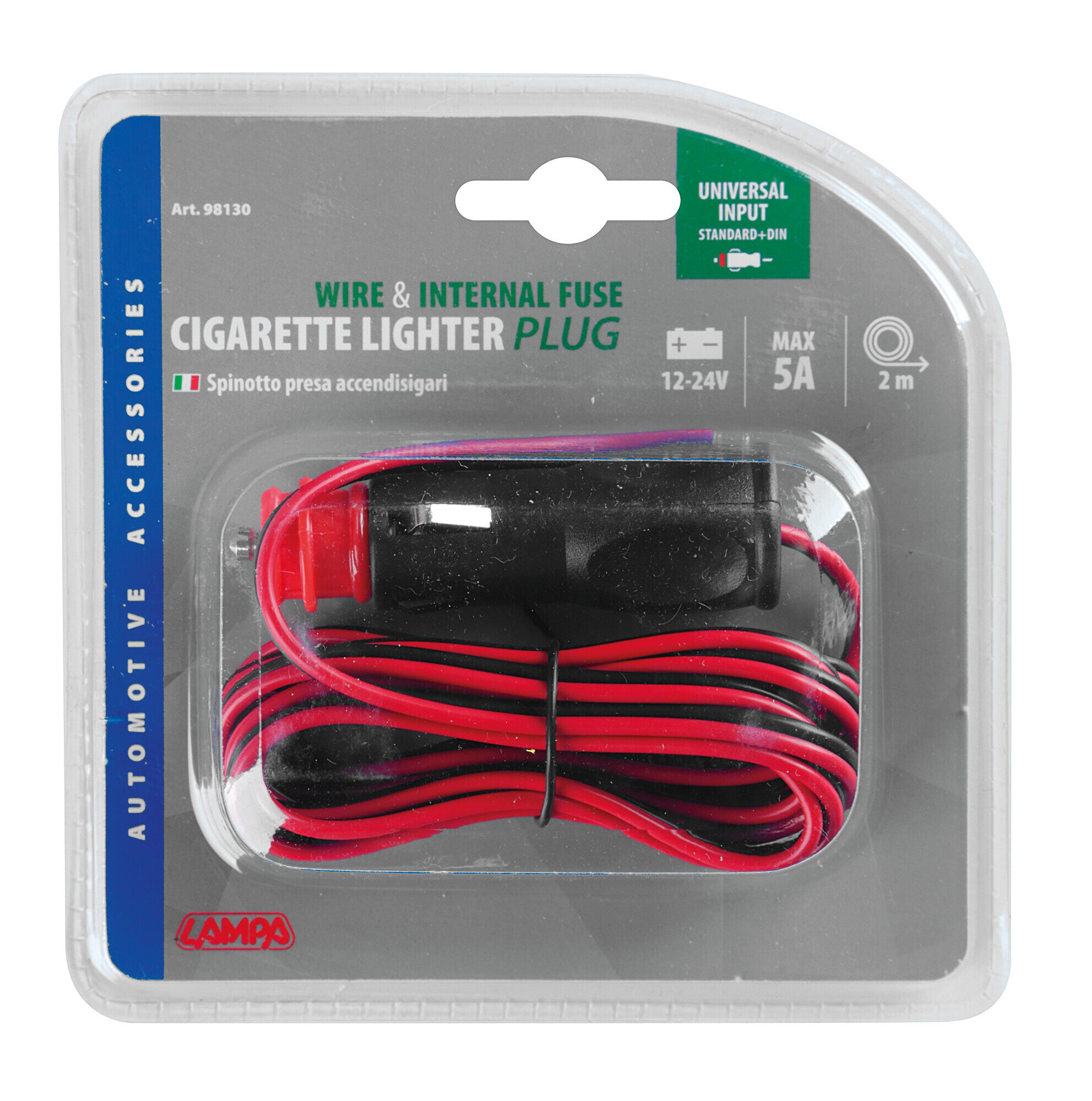 Spinotto universale per presa accendisigari con cavo 12/24V
