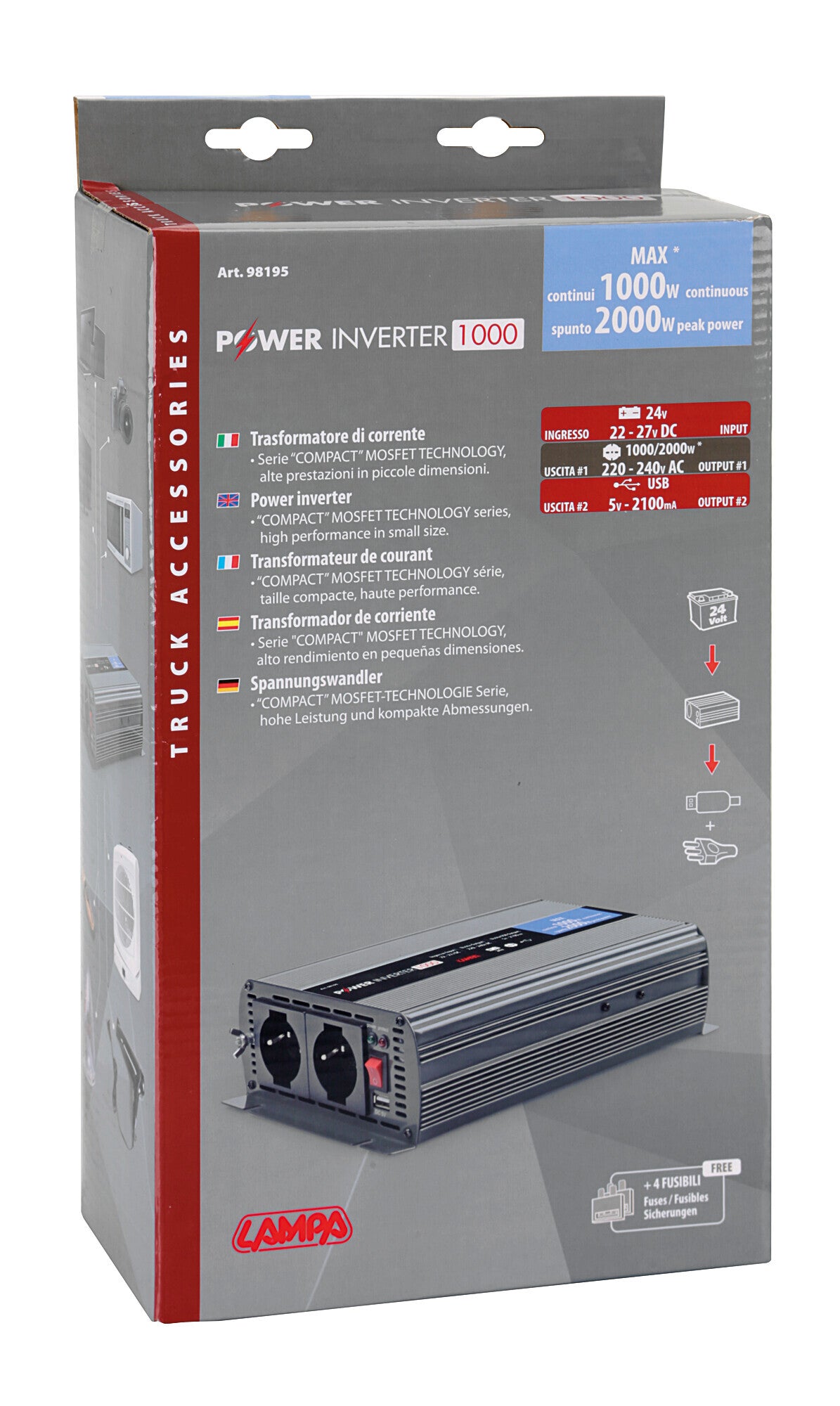 Power Inverter 1000, trasformatore 24V > 220V