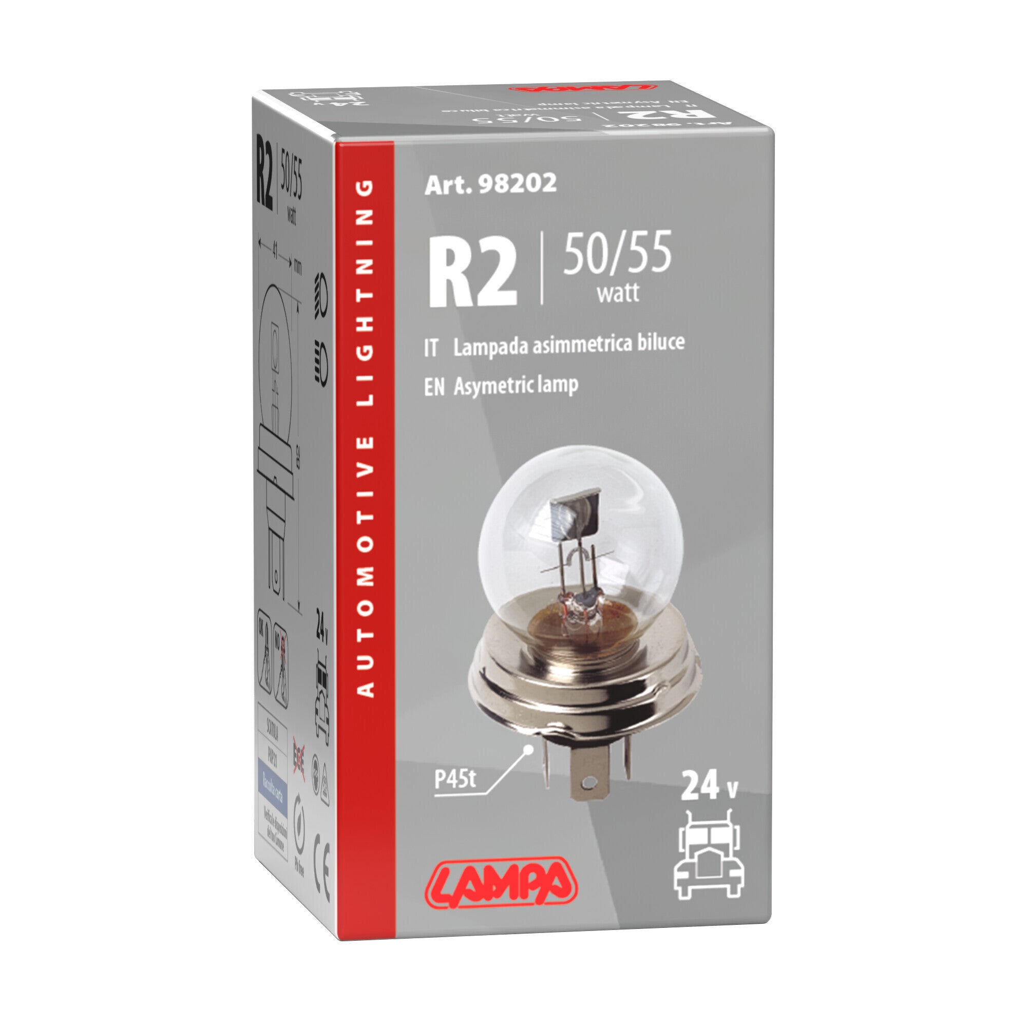24V Lampada asimmetrica biluce - R2 - 50/55W - P45t - 1 pz - Scatola