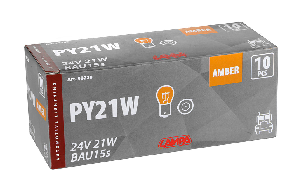 24V Lampada 1 filamento - PY21W - 21W - BAU15s - 10 pz - Scatola - Arancio