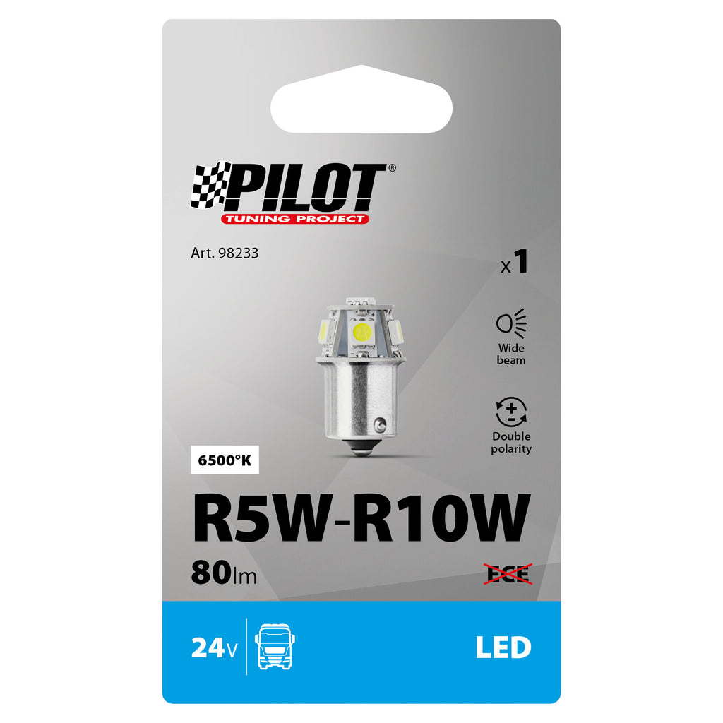 24V Led Series - 6 SMD x 3 chips - (R5W-R10W) - BA15s - 1 pz - Scatola - Bianco - Doppia polarità