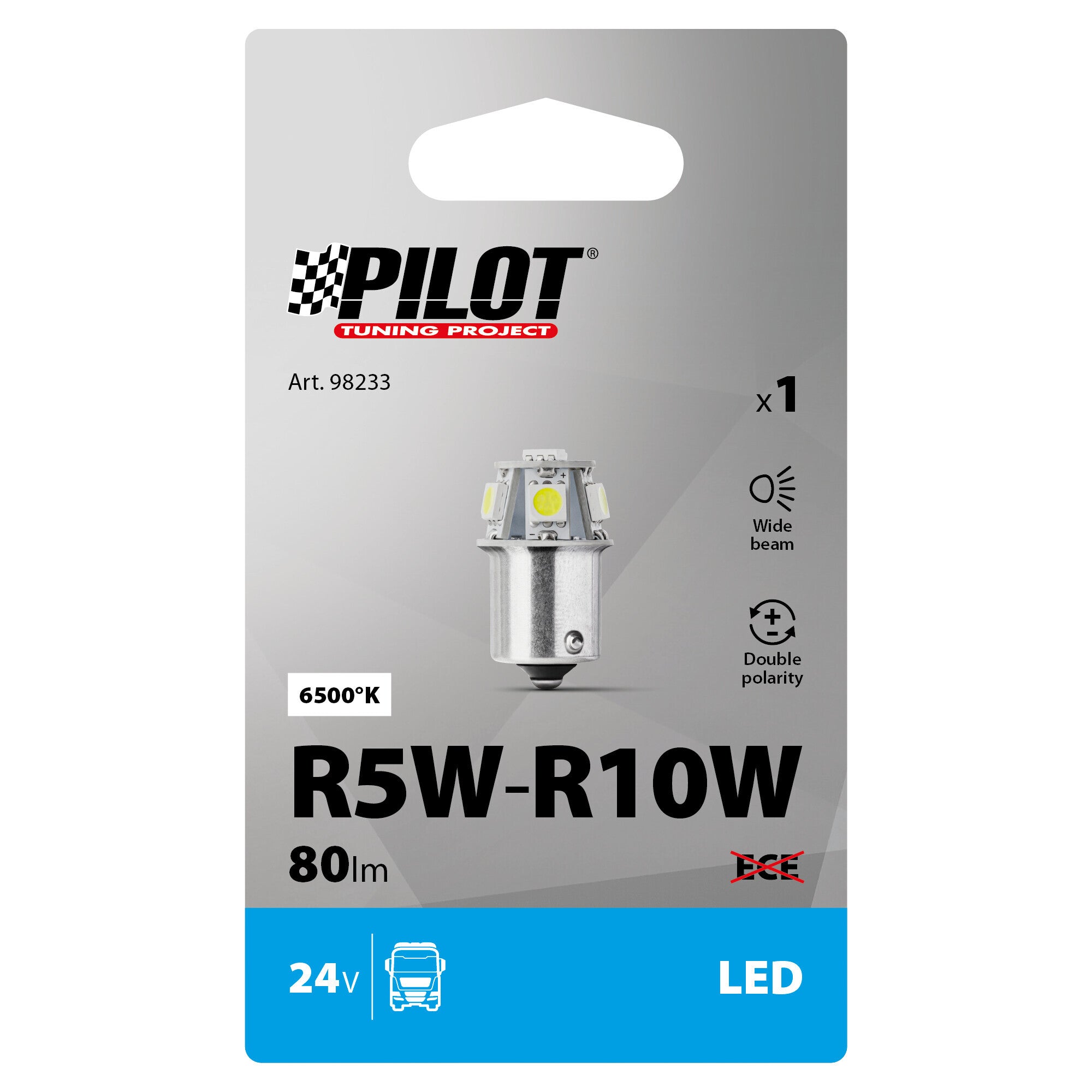 24V Led Series - 6 SMD x 3 chips - (R5W-R10W) - BA15s - 1 pz - Scatola - Bianco - Doppia polarità