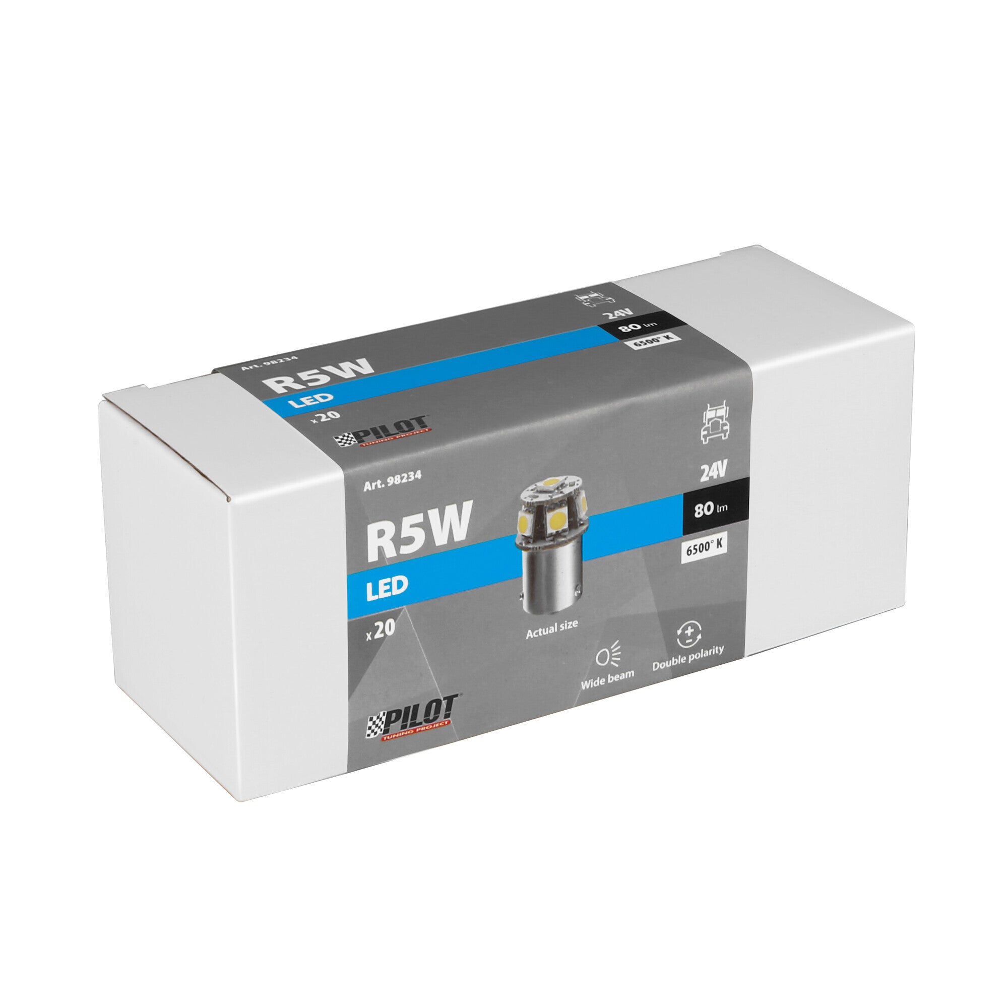 24V Led Series - 6 SMD x 3 chips - (R5W-R10W) - BA15s - 20 pz - Scatola - Bianco - Doppia polarità