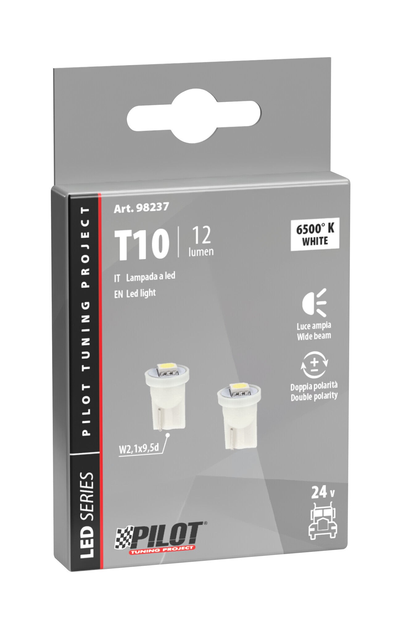 24V Hyper-Led 3 - 1 SMD x 3 chips - (T10) - W2,1x9,5d - 2 pz - Scatola - Bianco - Doppia polarità