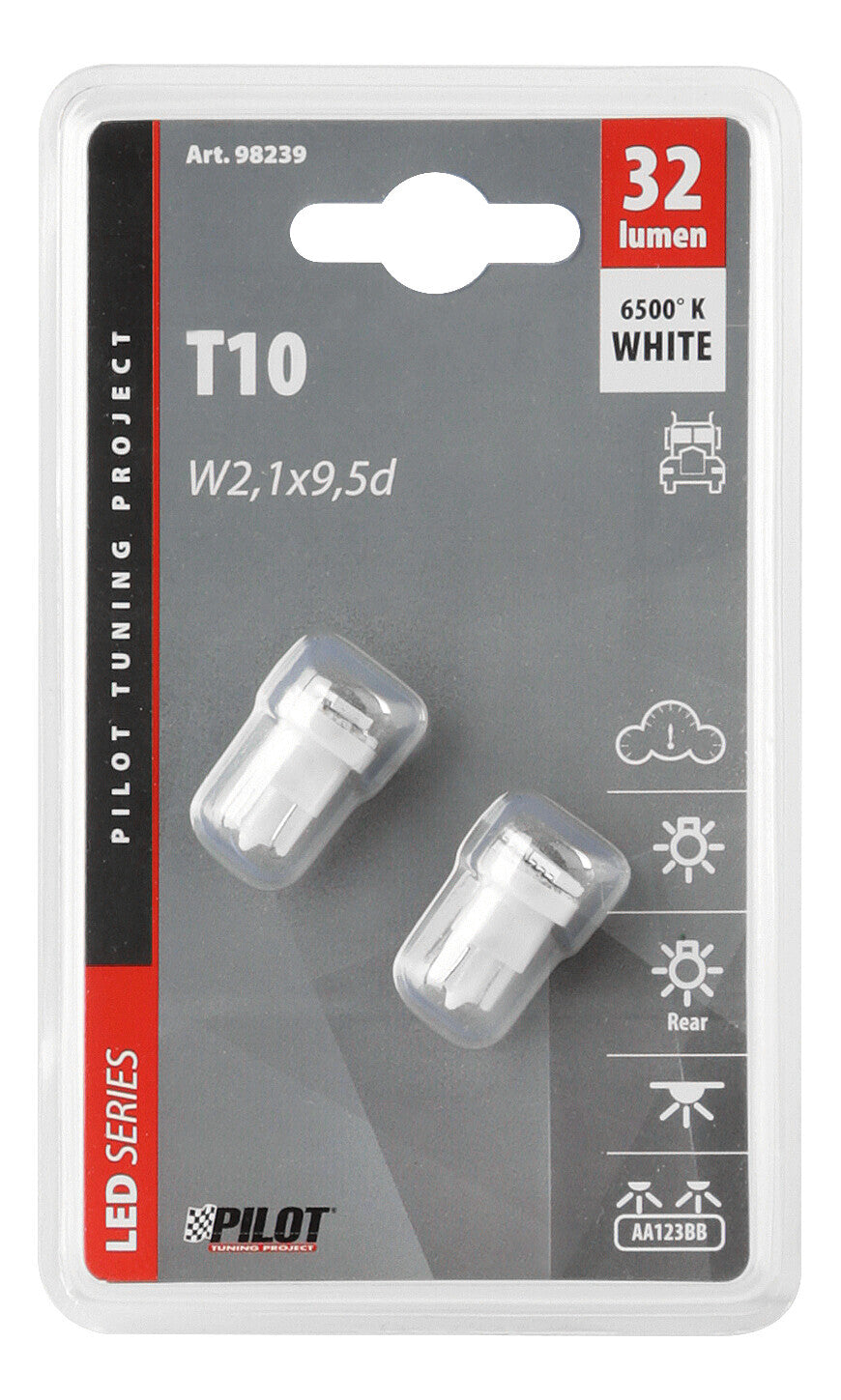 24V Hyper-Led 6 - 2 SMD x 3 chips - (T10) - W2,1x9,5d - 2 pz - D/Blister - Bianco - Doppia polarità