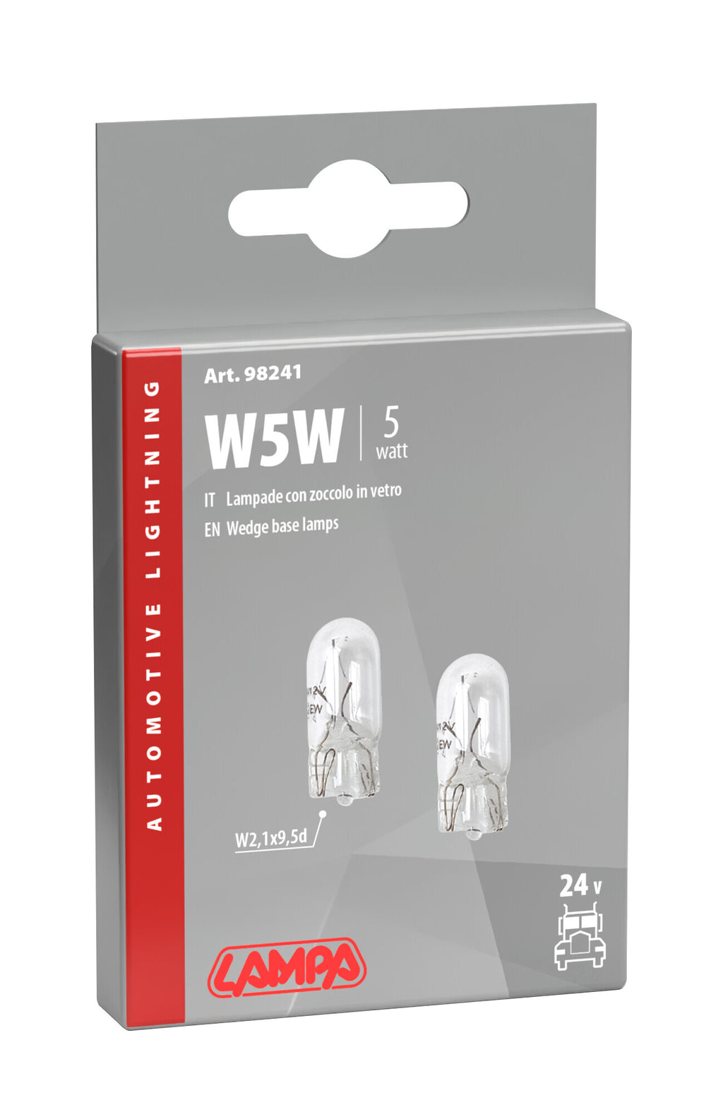 24V Lampada con zoccolo vetro - W5W - 5W - W2,1x9,5d - 2 pz - Scatola