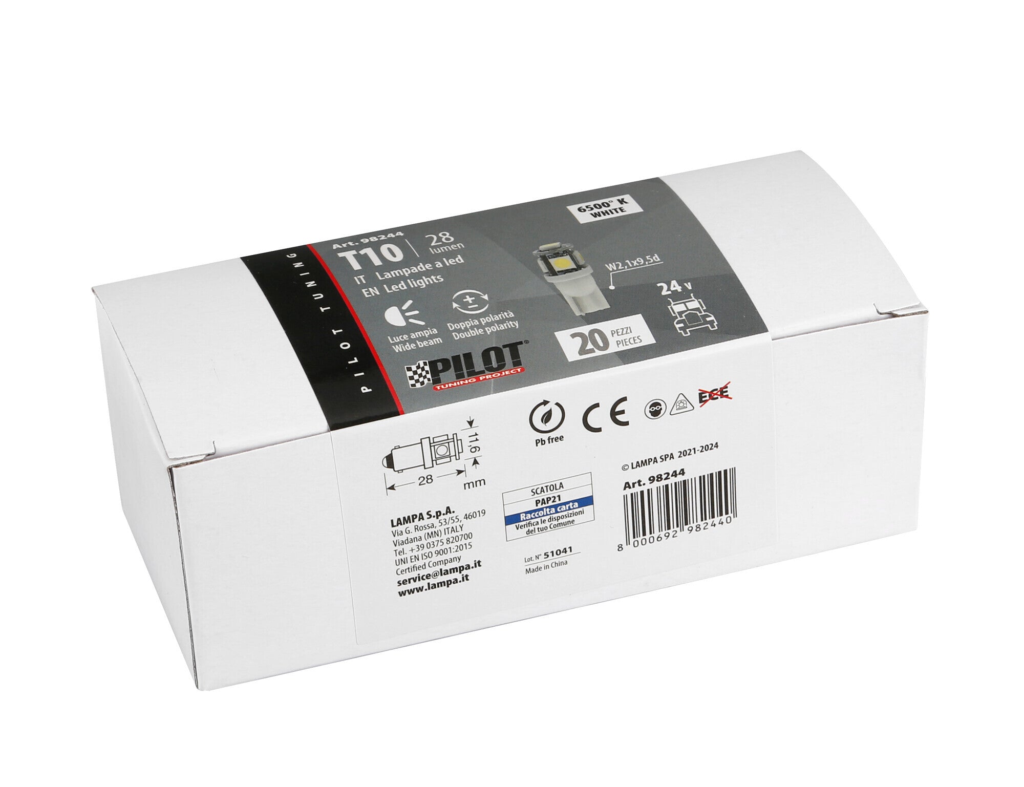 24V Hyper-Led 15 - 5 SMD x 3 chips - (T10) - W2,1x9,5d - 20 pz - Scatola - Bianco - Doppia polarità