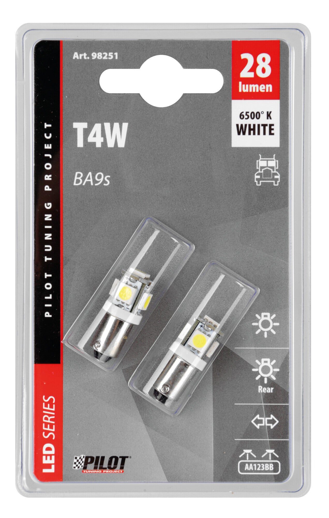 24V Led Series - 5 SMD x 3 chips - (T4W) - BA9s - 2 pz - D/Blister - Bianco - Doppia polarità - Resistenza incorporata