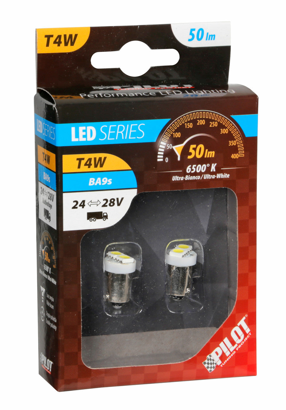 24V Led Series - 2 SMD x 3 chips - (T4W) - BA9s - 2 pz - D/Blister - Bianco - Doppia polarità