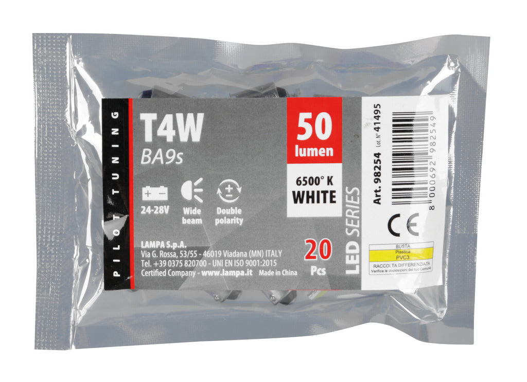 24V Led Series - 2 SMD x 3 chips - (T4W) - BA9s - 20 pz - Busta - Bianco - Doppia polarità