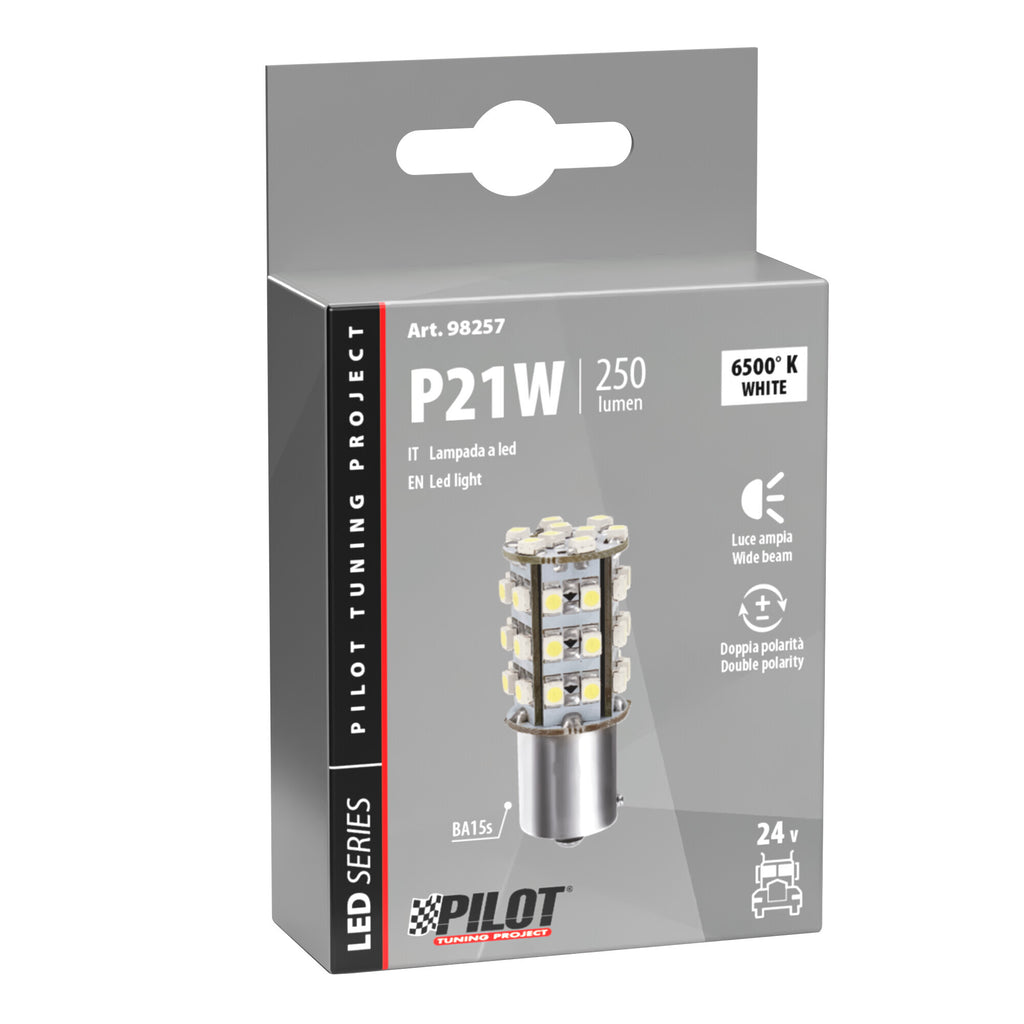 24V Led Series - 39 SMD x 1 chips - (P21W) - BA15s - 1 pz - Scatola - Bianco - Doppia polarità