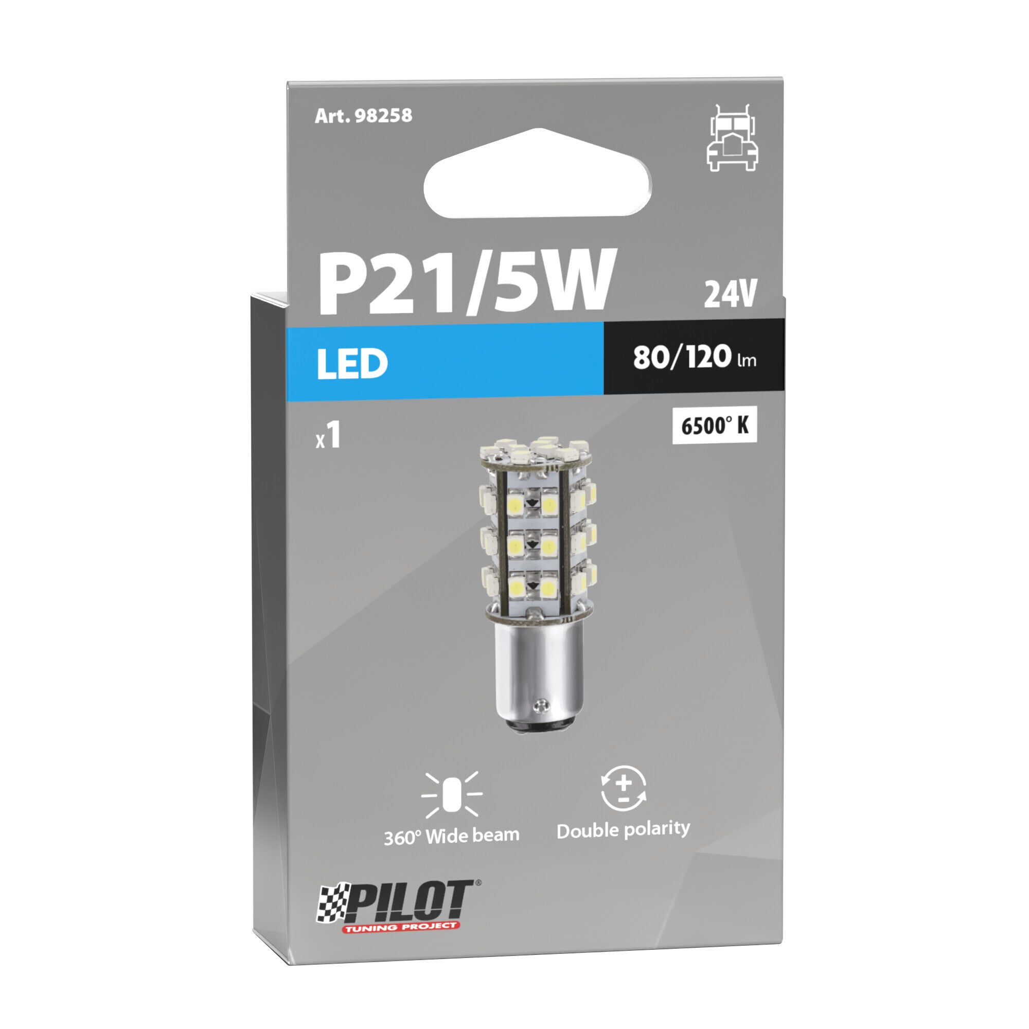 24V Hyper-Led 39 - 39 SMD x 1 chips - (P21/5W) - BAY15d - 1 pz - Scatola - Bianco - Doppia polarità