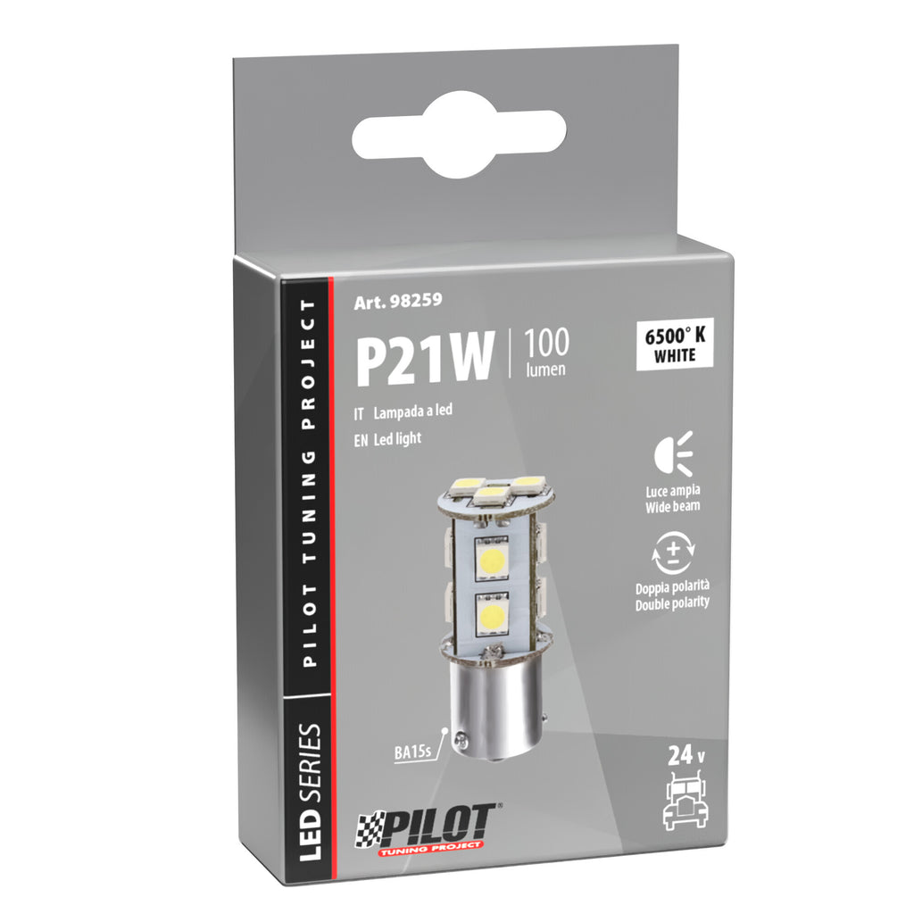 24V Led Series - 11 SMD x 3 chips - (P21W) - BA15s - 1 pz - Scatola - Bianco - Doppia polarità