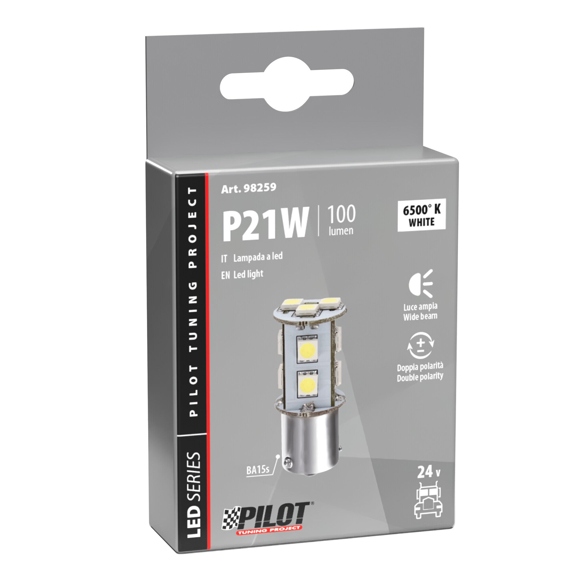 24V Led Series - 11 SMD x 3 chips - (P21W) - BA15s - 1 pz - Scatola - Bianco - Doppia polarità