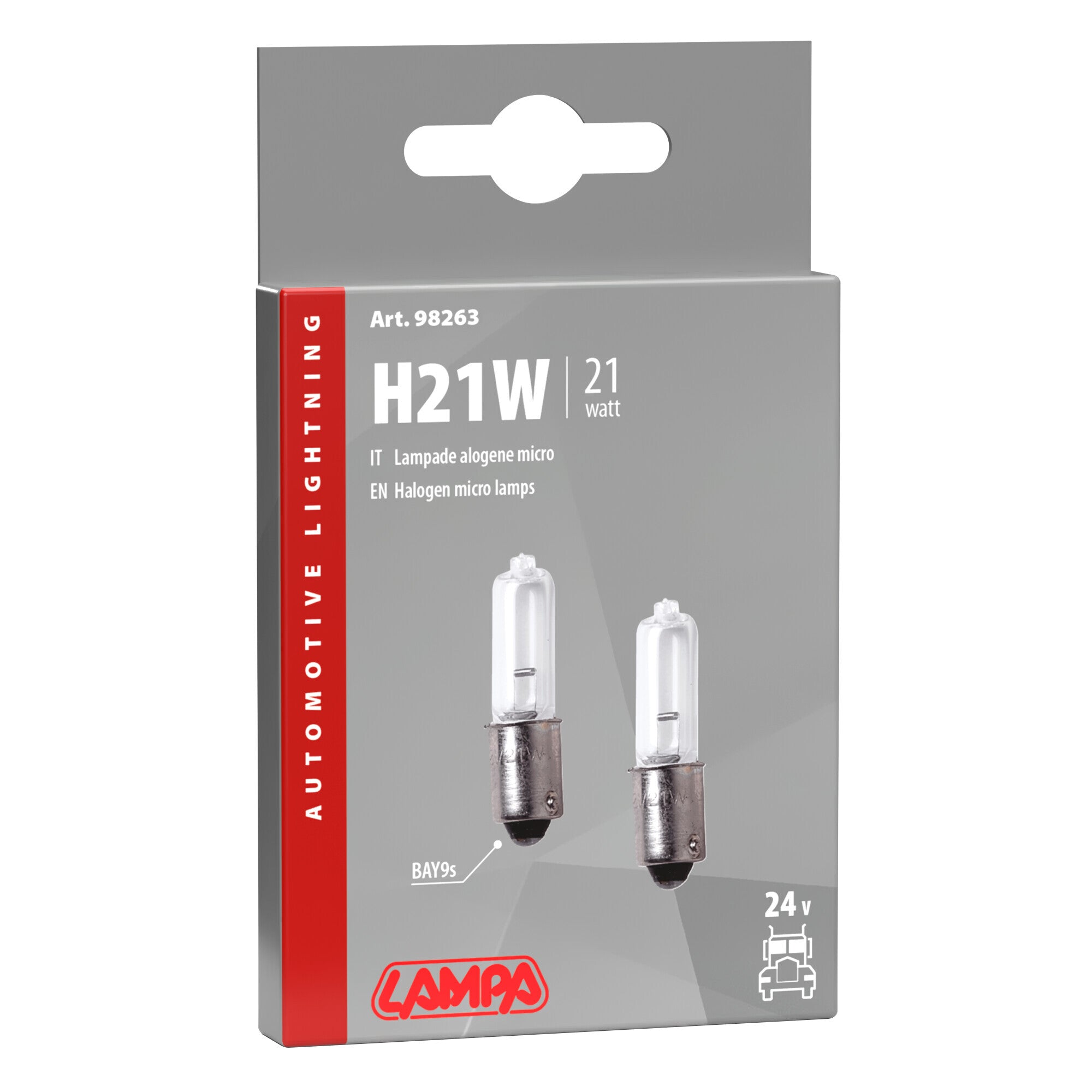 24V Lampada alogena micro - H21W - 21W - BAY9s - 2 pz - Scatola