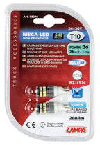 24V Mega-Led 36 - 36 SMD x 1 chip - (T10) - W2,1x9,5d - 2 pz - D/Blister - Bianco - Doppia polarità