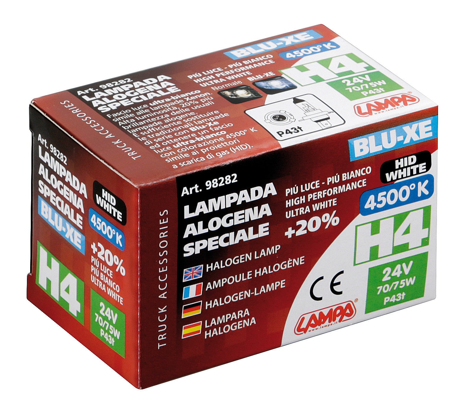 24V Lampada alogena Blu-Xe - H4 - 70/75W - P43t - 1 pz - Scatola
