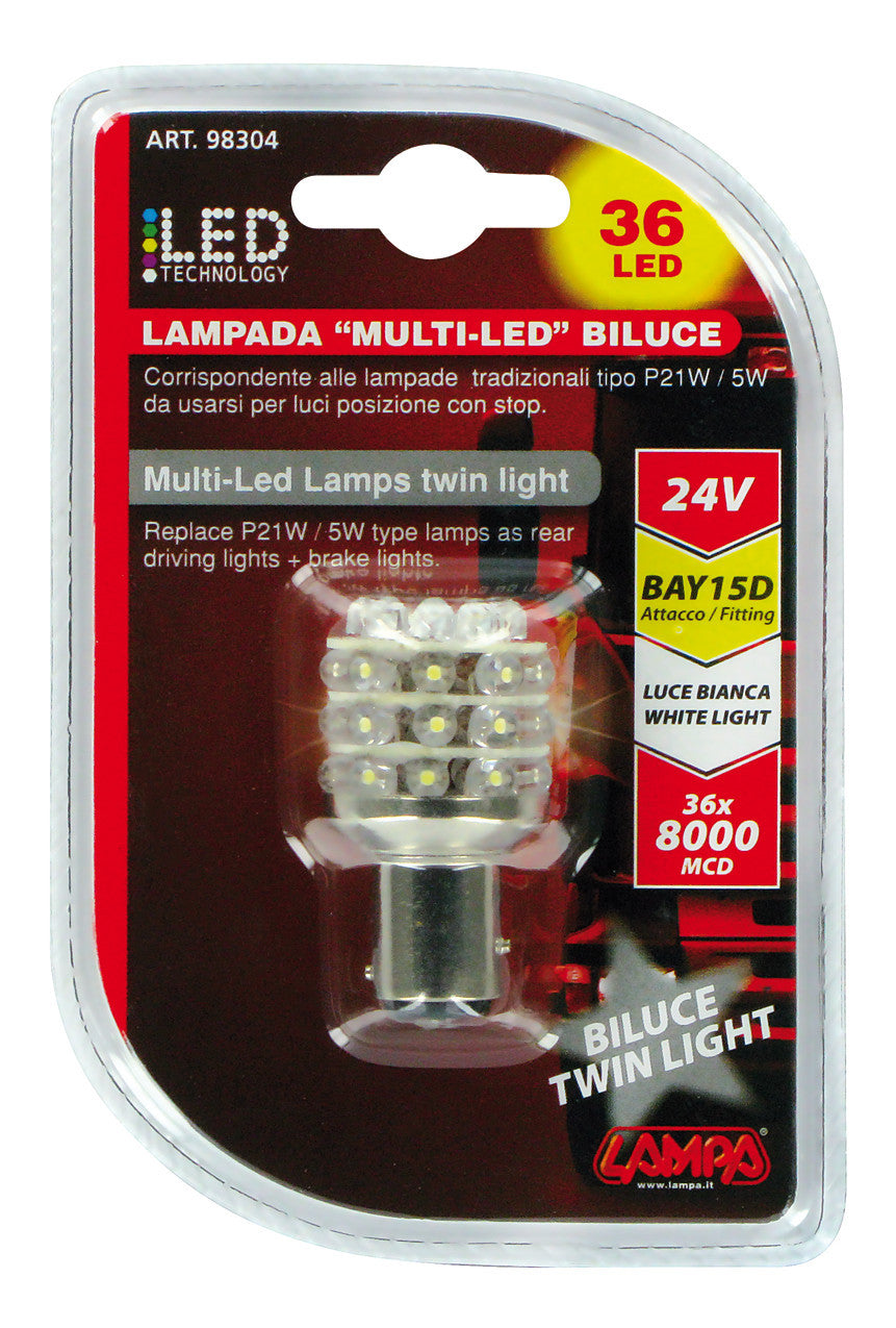 24V Lampada Multi-Led 36 Led - (P21/5W) - BAY15d - 1 pz - D/Blister - Bianco