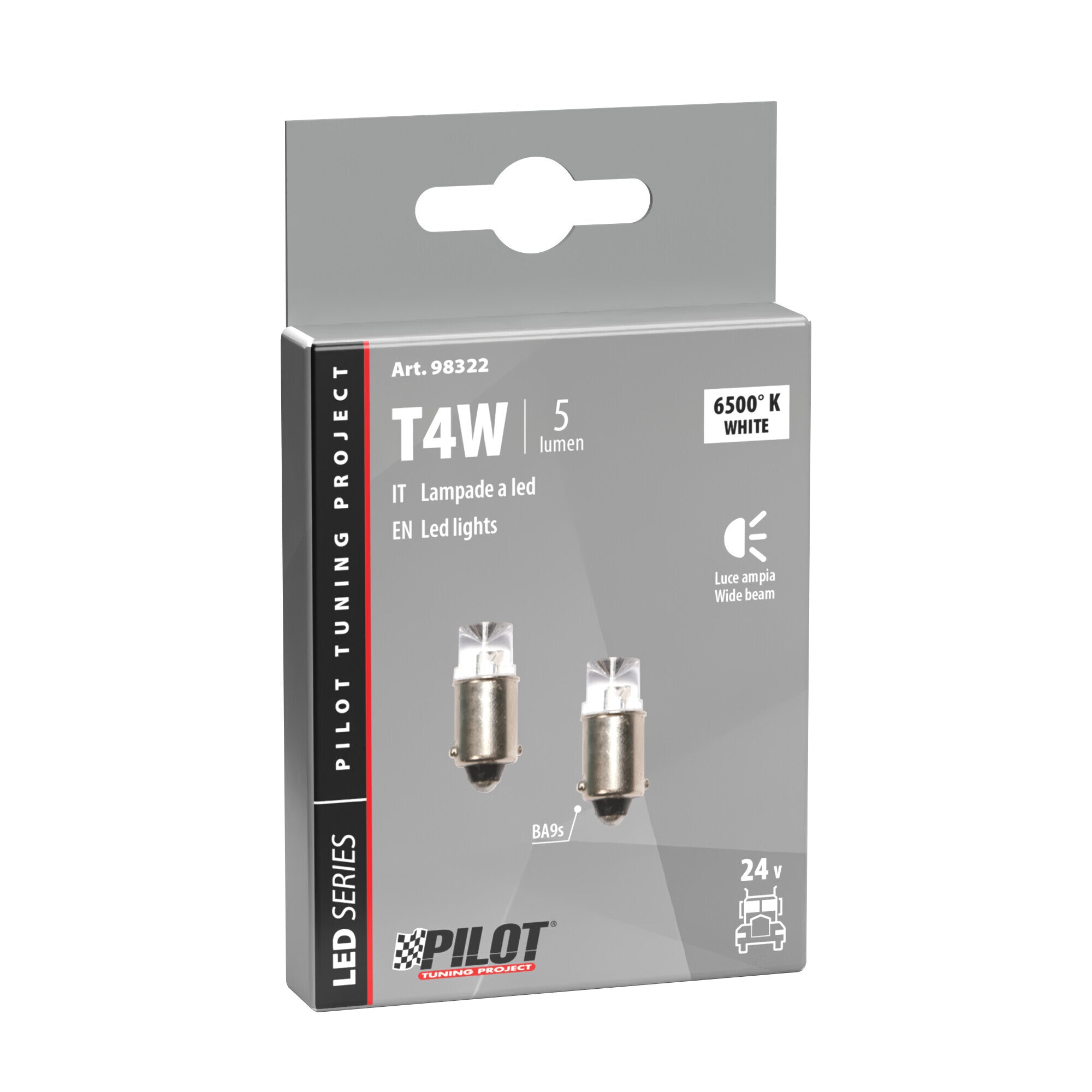 24V Led Series - 1 Led - (T4W) - BA9s - 2 pz - Scatola - Bianco