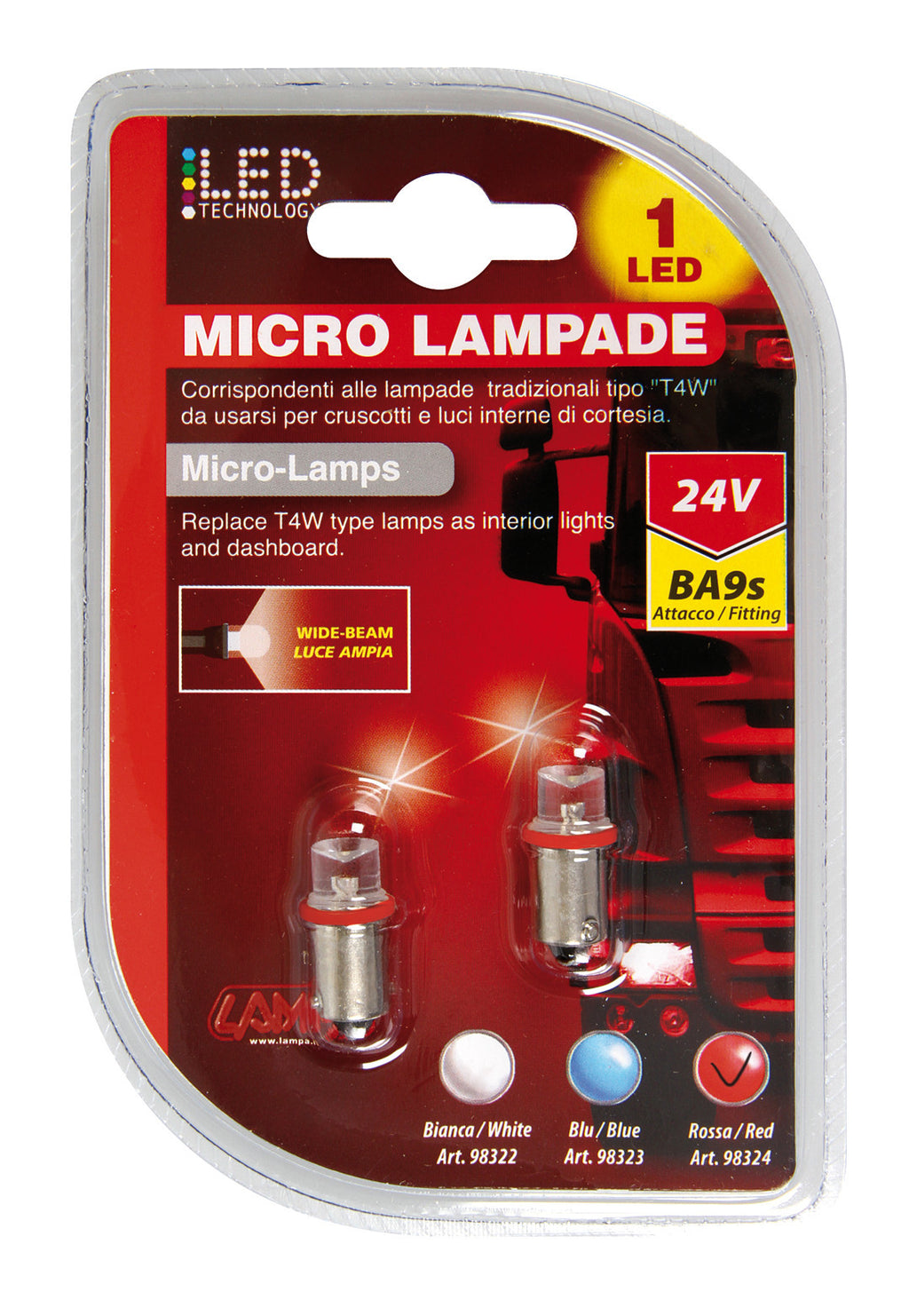 24V Led Series - 1 Led - (T4W) - BA9s - 2 pz - D/Blister - Rosso