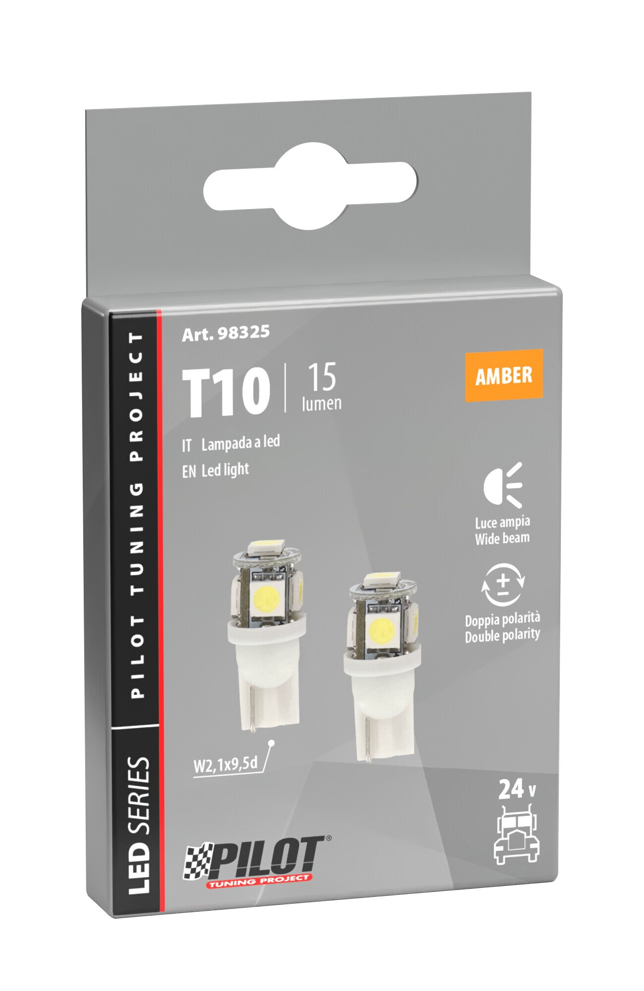 24V Hyper-Led 15 - 5 SMD x 3 chips - (T10) - W2,1x9,5d - 2 pz - Scatola - Arancio - Doppia polarità