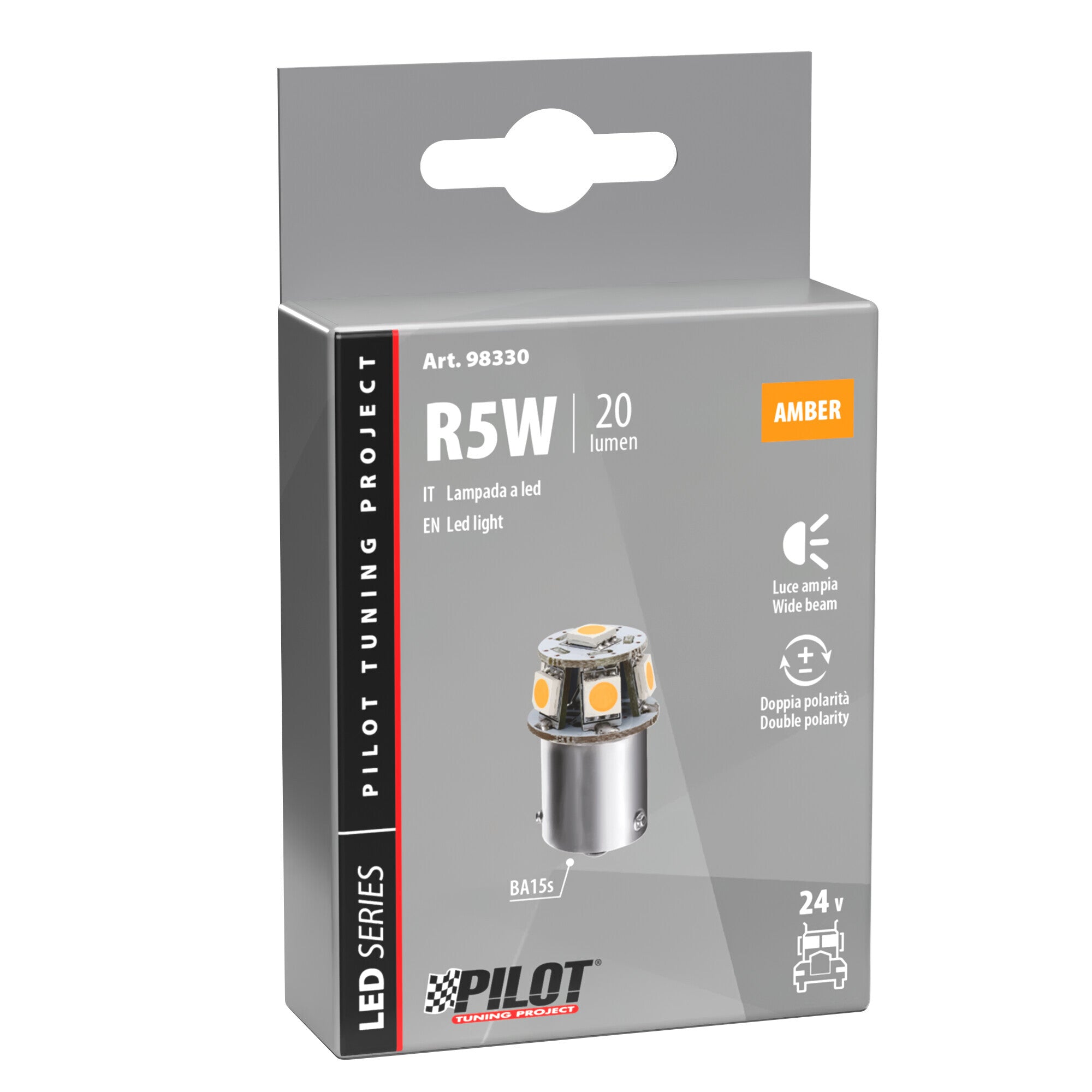 24V Led Series - 6 SMD x 3 chips - (R5W-R10W) - BA15s - 1 pz - Scatola - Arancio - Doppia polarità