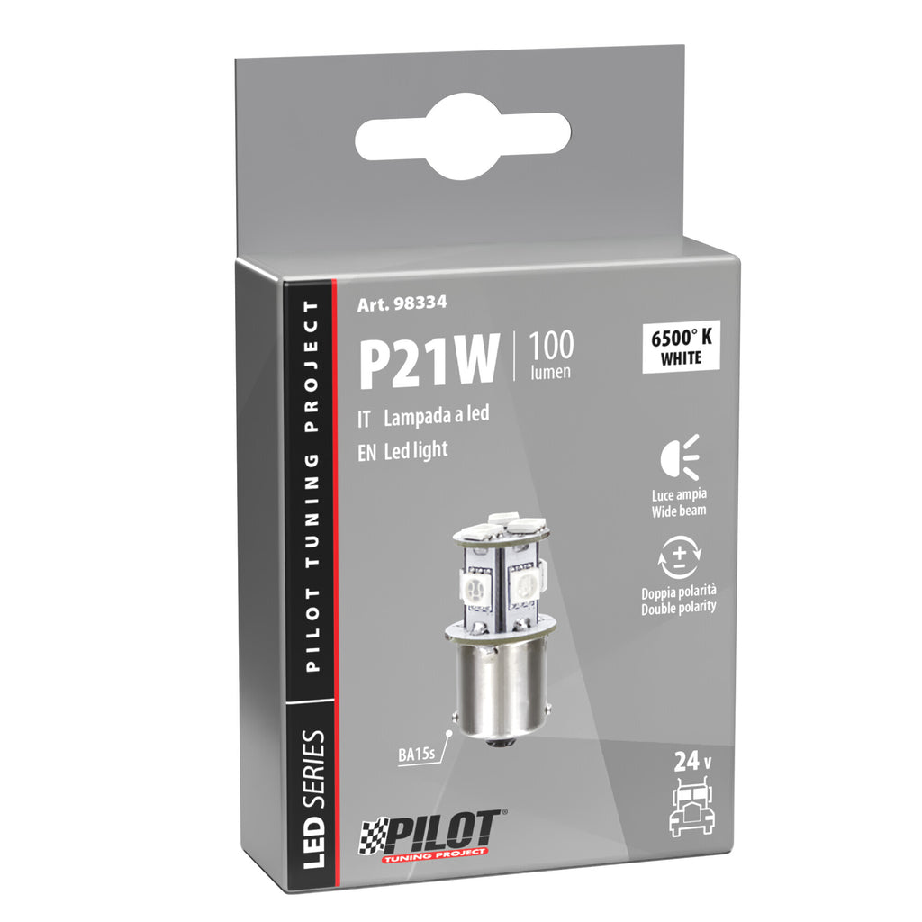 24V Led Series - 8 SMD x 3 chips - (P21W) - BA15s - 1 pz - Scatola - Bianco - Doppia polarità