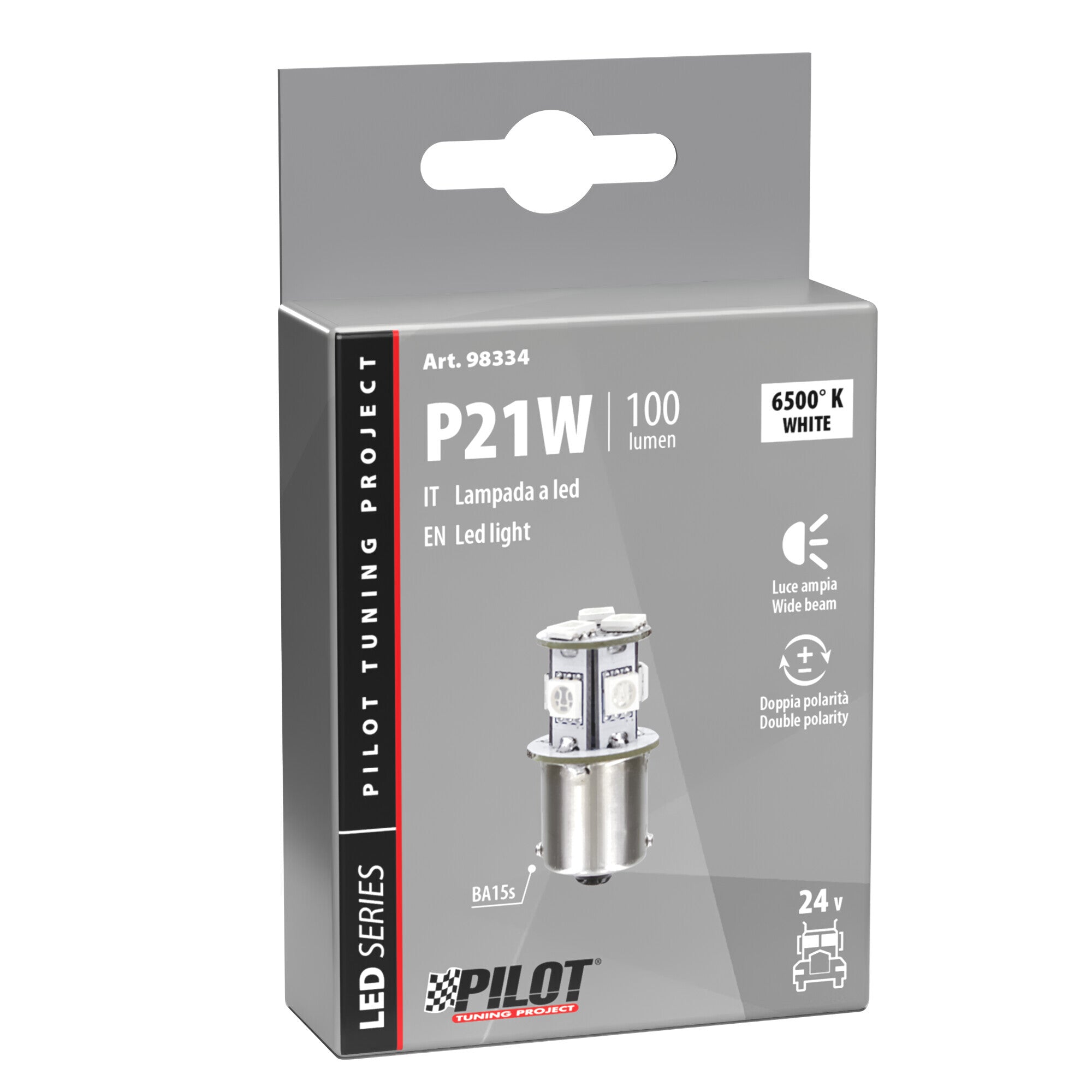 24V Led Series - 8 SMD x 3 chips - (P21W) - BA15s - 1 pz - Scatola - Bianco - Doppia polarità