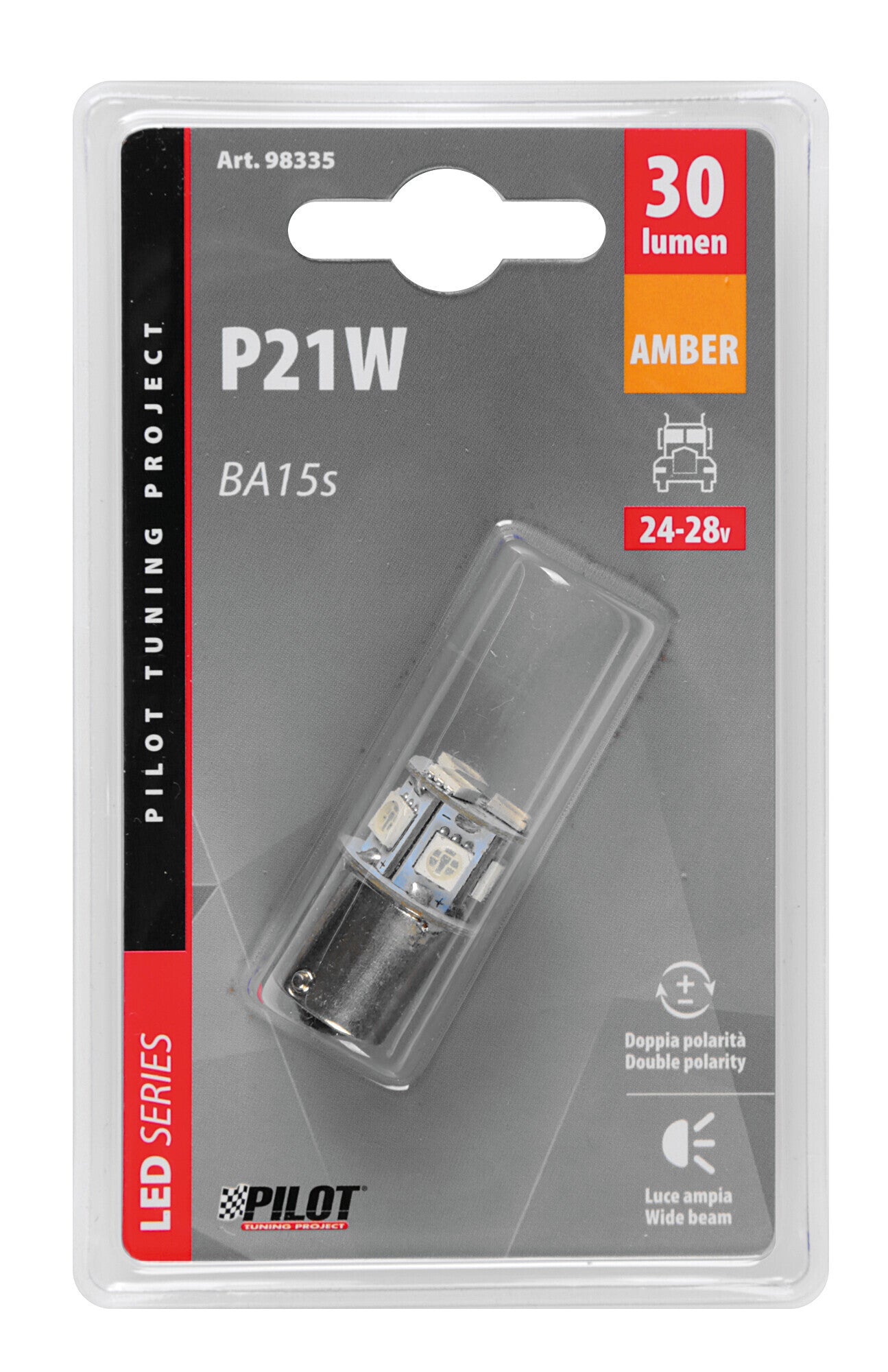 24V Led Series - 8 SMD x 3 chips - (P21W) - BA15s - 1 pz - D/Blister - Arancio - Doppia polarità