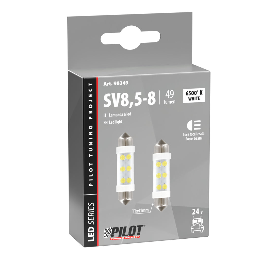 24V Led Series - 6 Led - 11x41 mm - SV8,5-8 - 2 pz - Scatola - Bianco