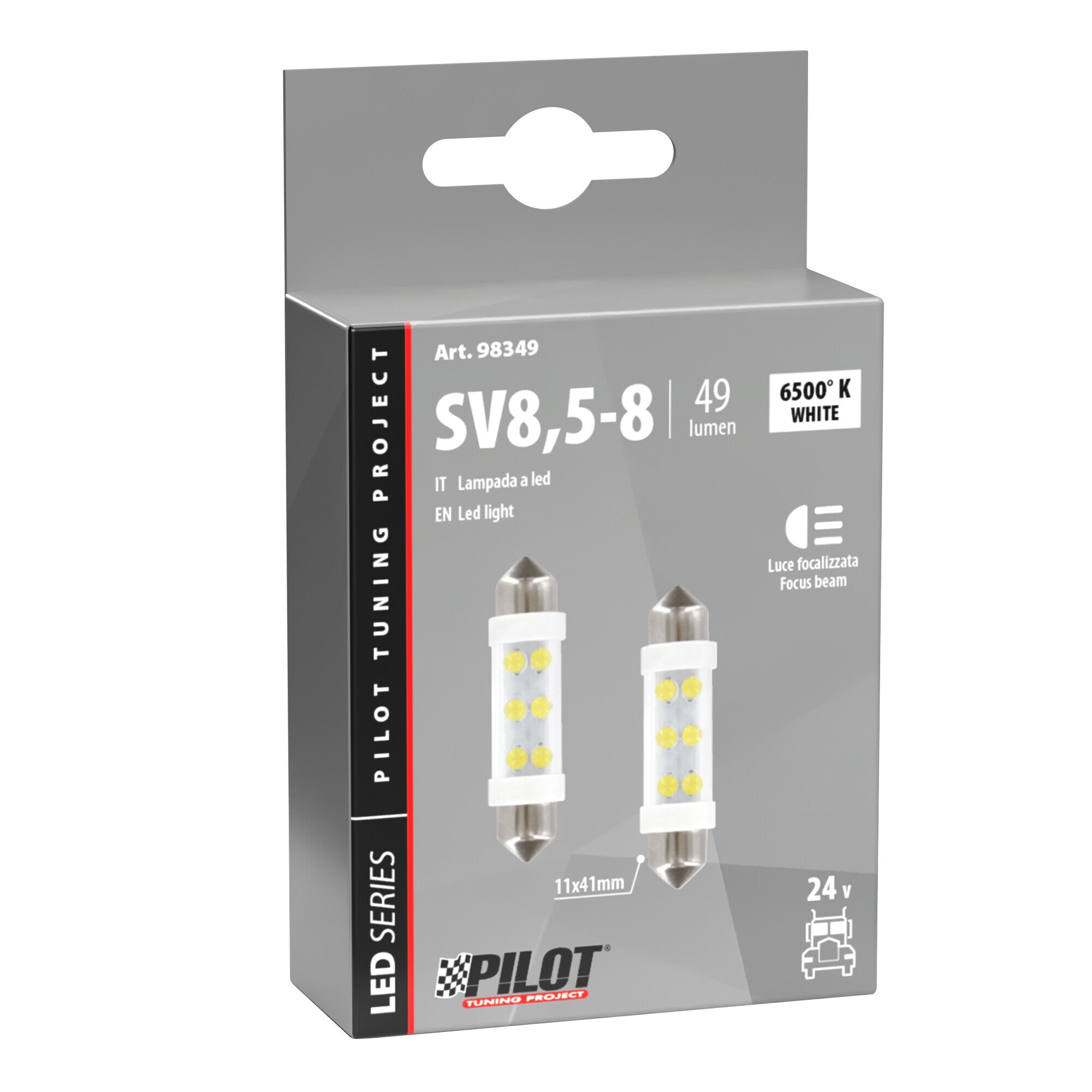 24V Led Series - 6 Led - 11x41 mm - SV8,5-8 - 2 pz - Scatola - Bianco