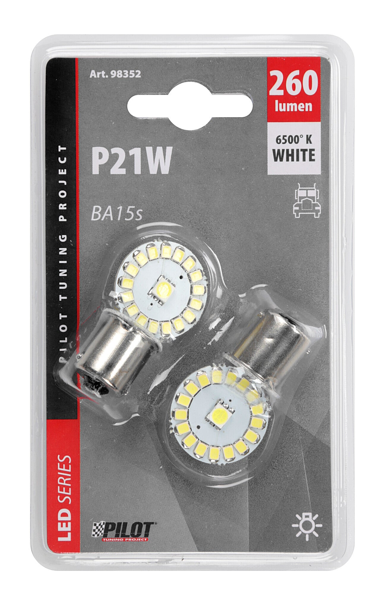 24V Led Series - 34 SMD x 3 chips - (P21W) - BA15s - 2 pz - Scatola - Bianco