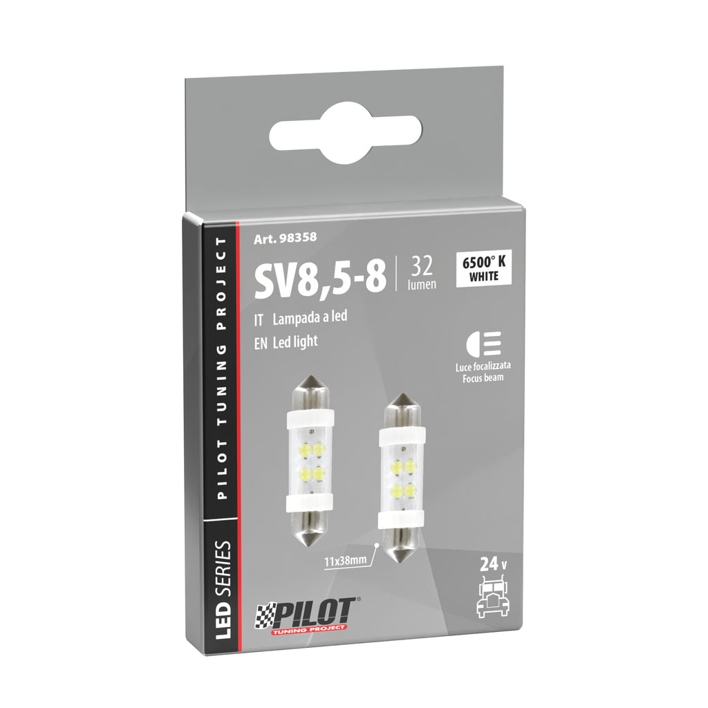 24V Led Series - 4 Led - 11x38 mm - SV8,5-8 - 2 pz - Scatola - Bianco