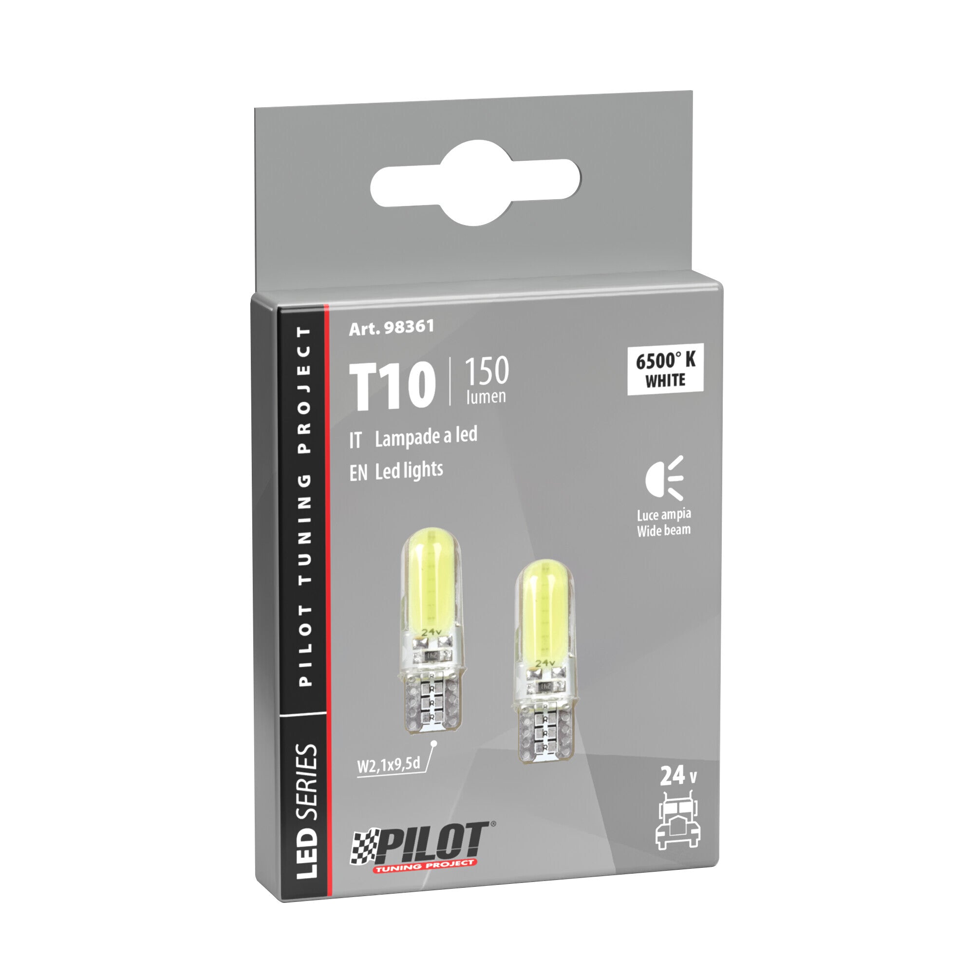 24V Mega-Led 24 - 2 SMD x 12 chip - (T10) - W2,1x9,5d - 2 pz - Scatola - Bianco