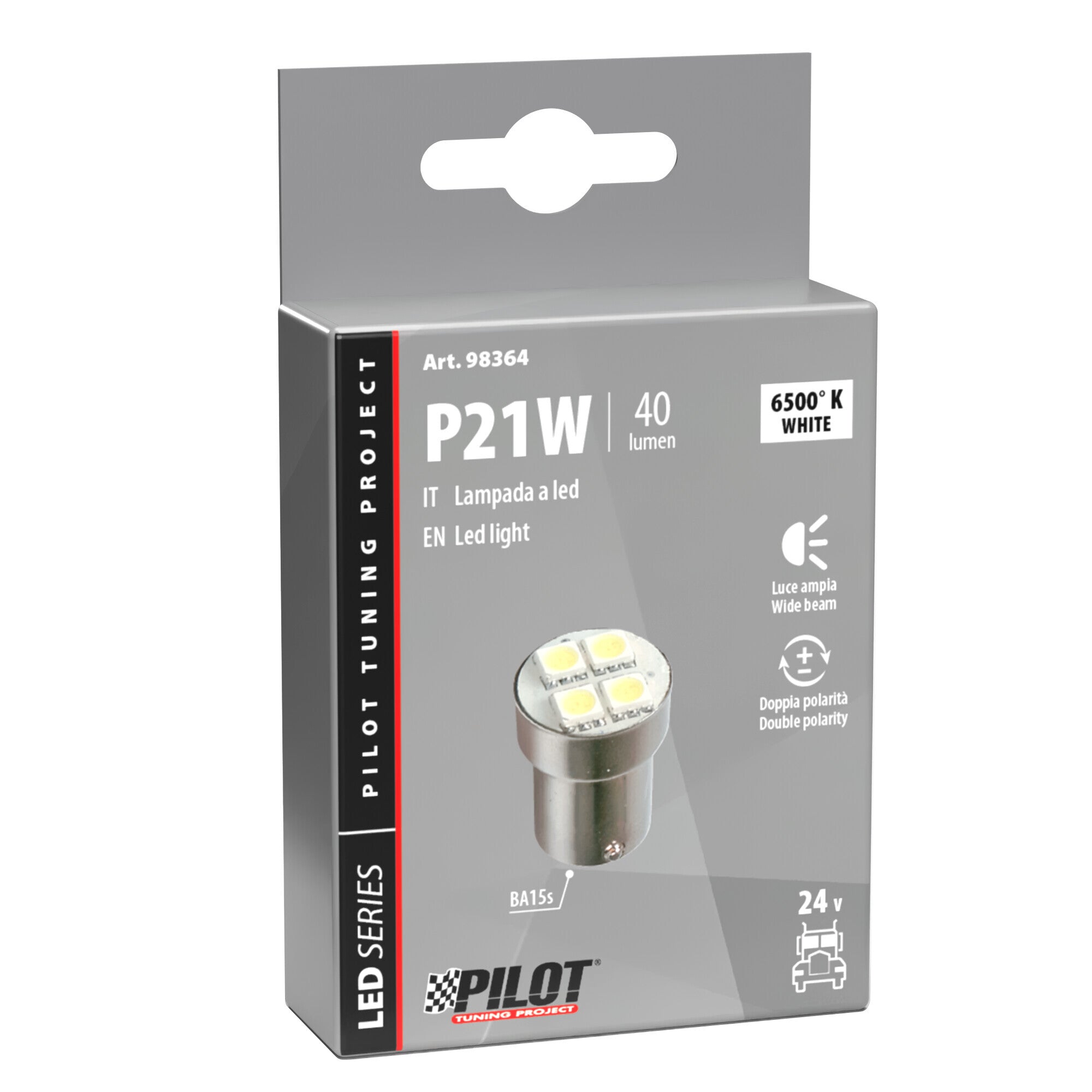 24V Led Series - 4 SMD x 3 chips - (P21W) - BA15s - 1 pz - Scatola - Bianco - Doppia polarità