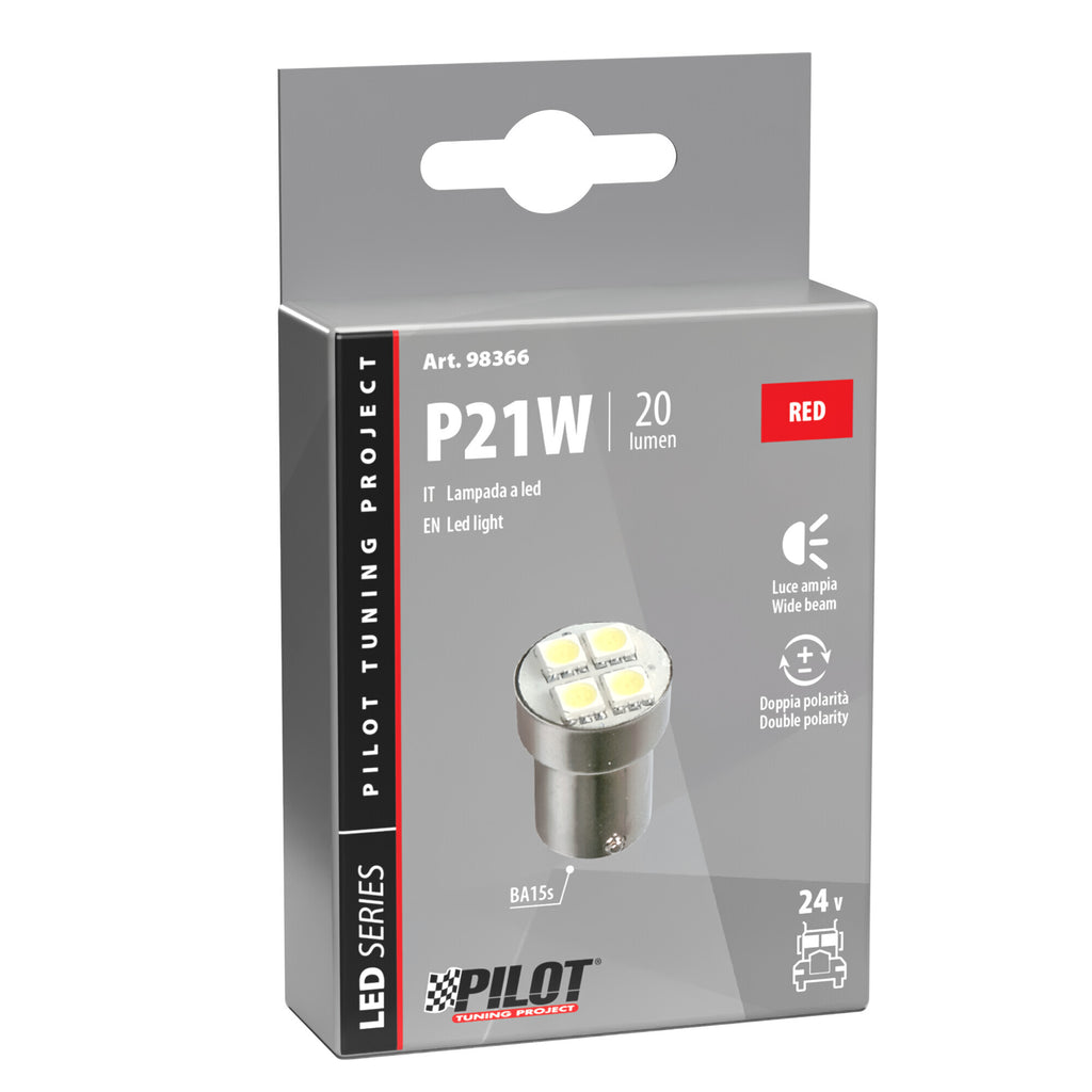 24V Led Series - 4 SMD x 3 chips - (P21W) - BA15s - 1 pz - Scatola - Rosso - Doppia polarità