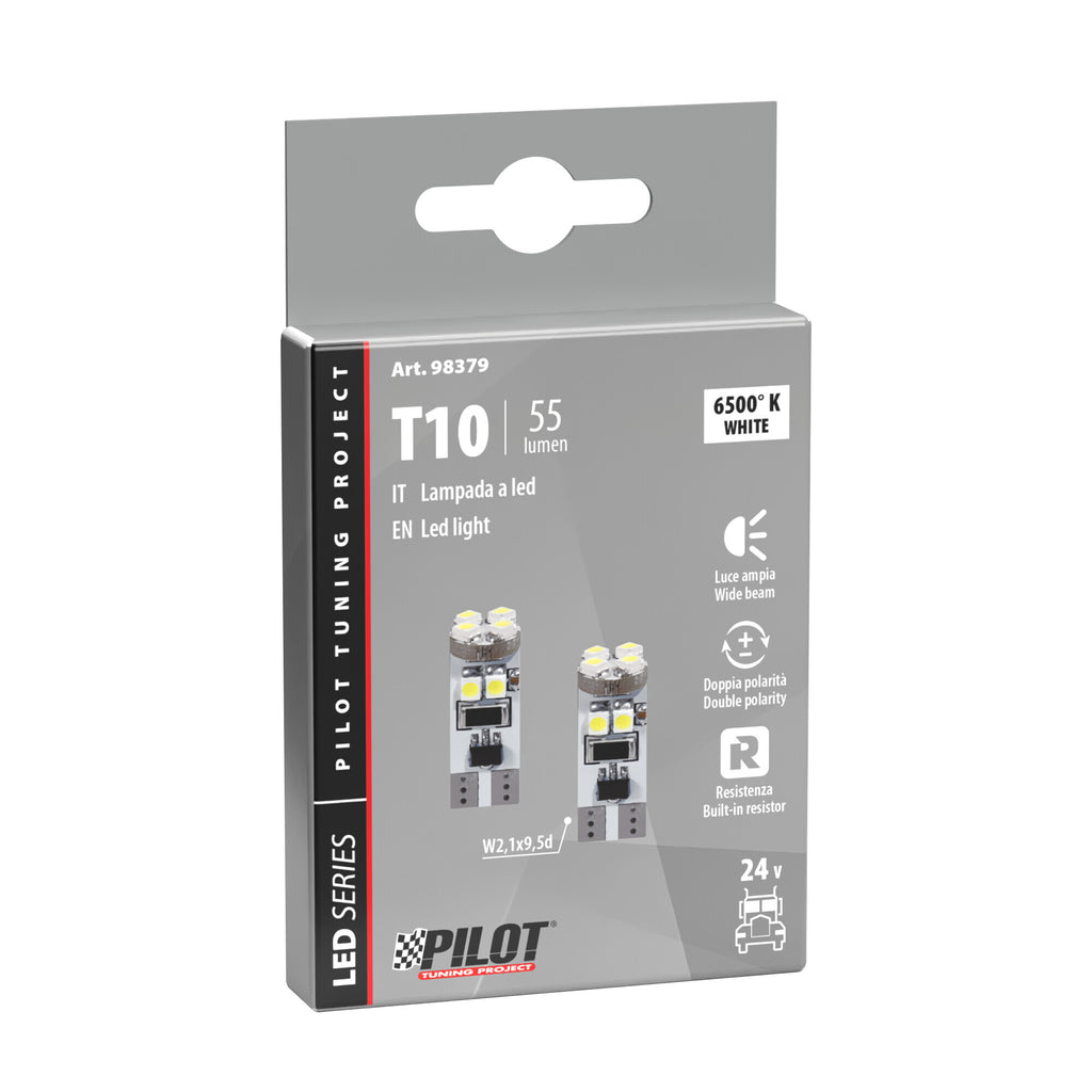 24V Hyper-Led 24 - 8 SMD x 3 chips - (T10) - Trifocus - W2,1x9,5d - 2 pz - Scatola - Bianco - Doppia polarità - Resistenza incorporata