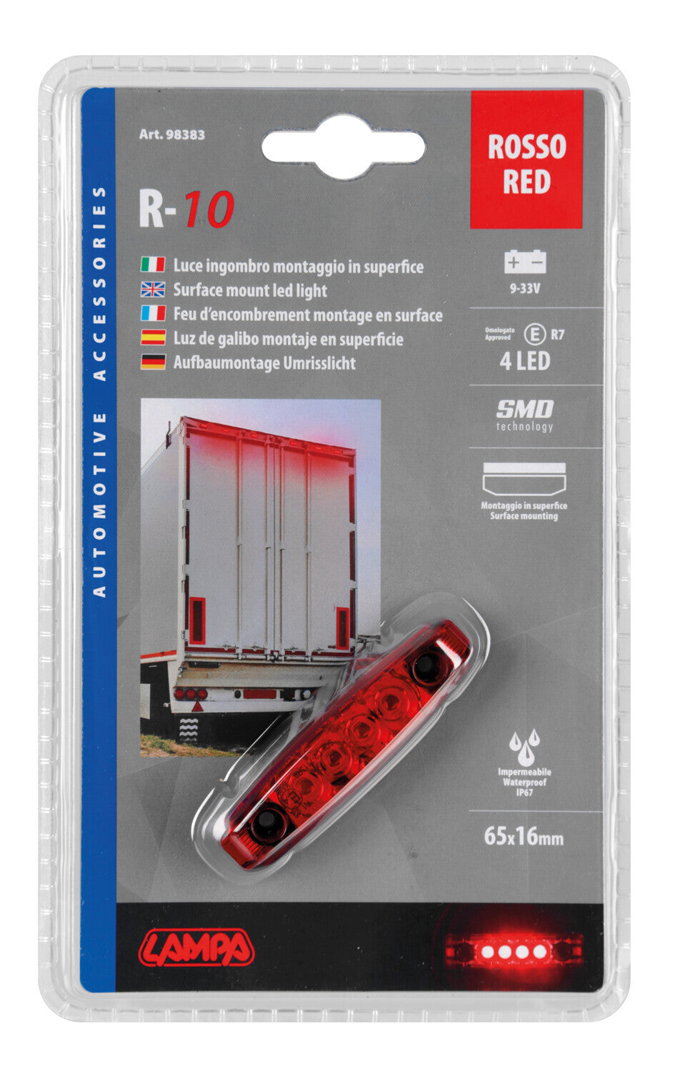Luce ingombro - 4 Led - 24V - Rosso