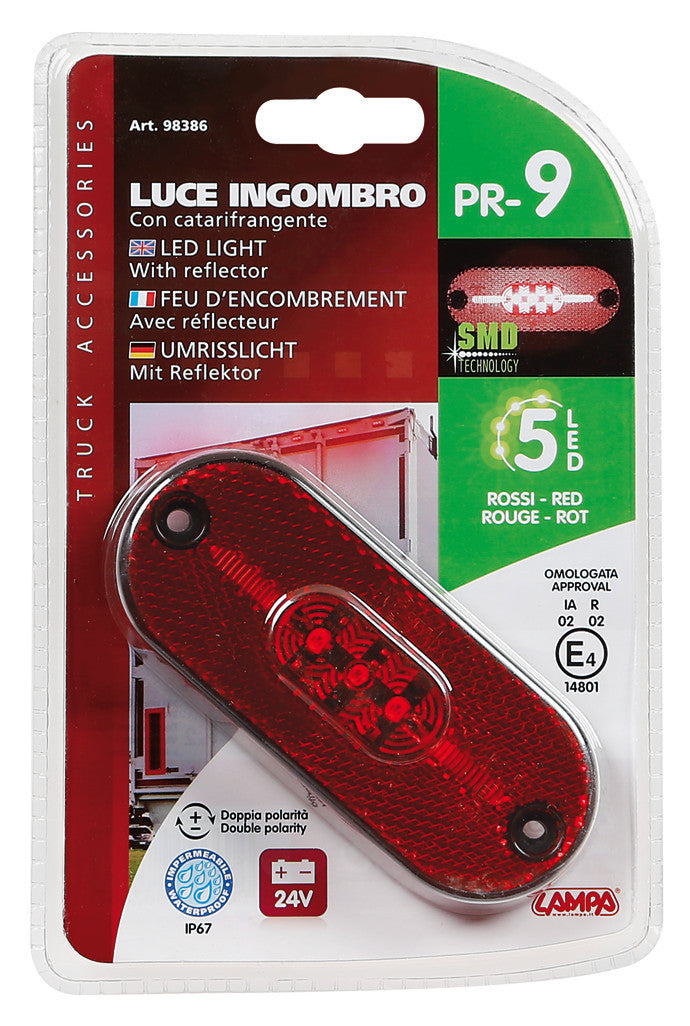 Luce ingombro con catarifrangente - 5 Led - 24V - Rosso
