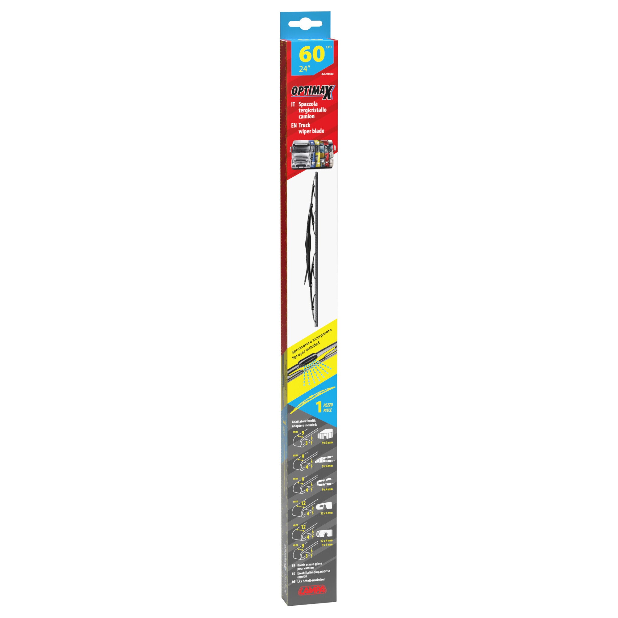 Optimax, spazzola tergicristallo per camion e furgoni - 60 cm (24") - Con spruzzatori - 1 pz