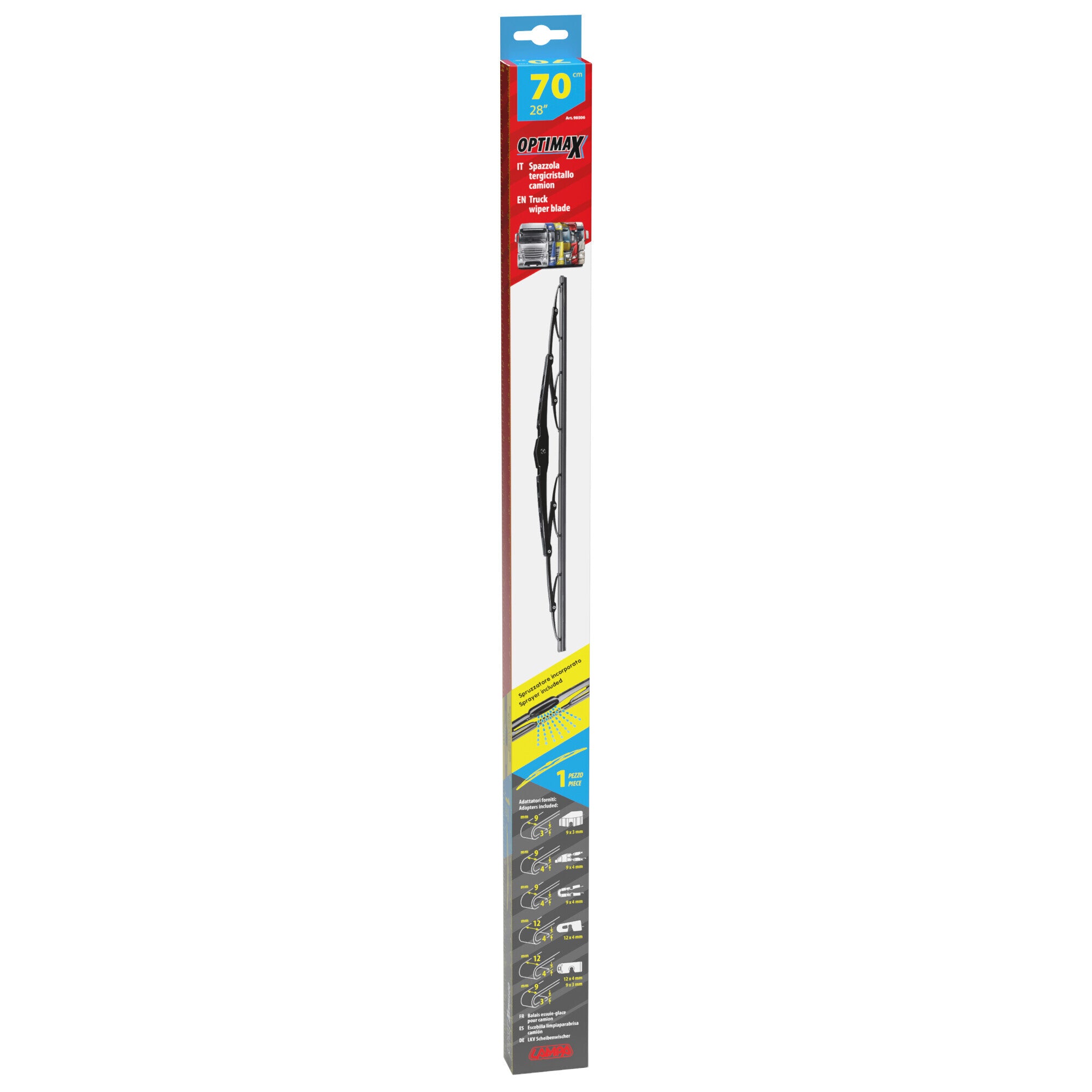 Optimax, spazzola tergicristallo per camion e furgoni - 70 cm (28“) - Con spruzzatori - 1 pz