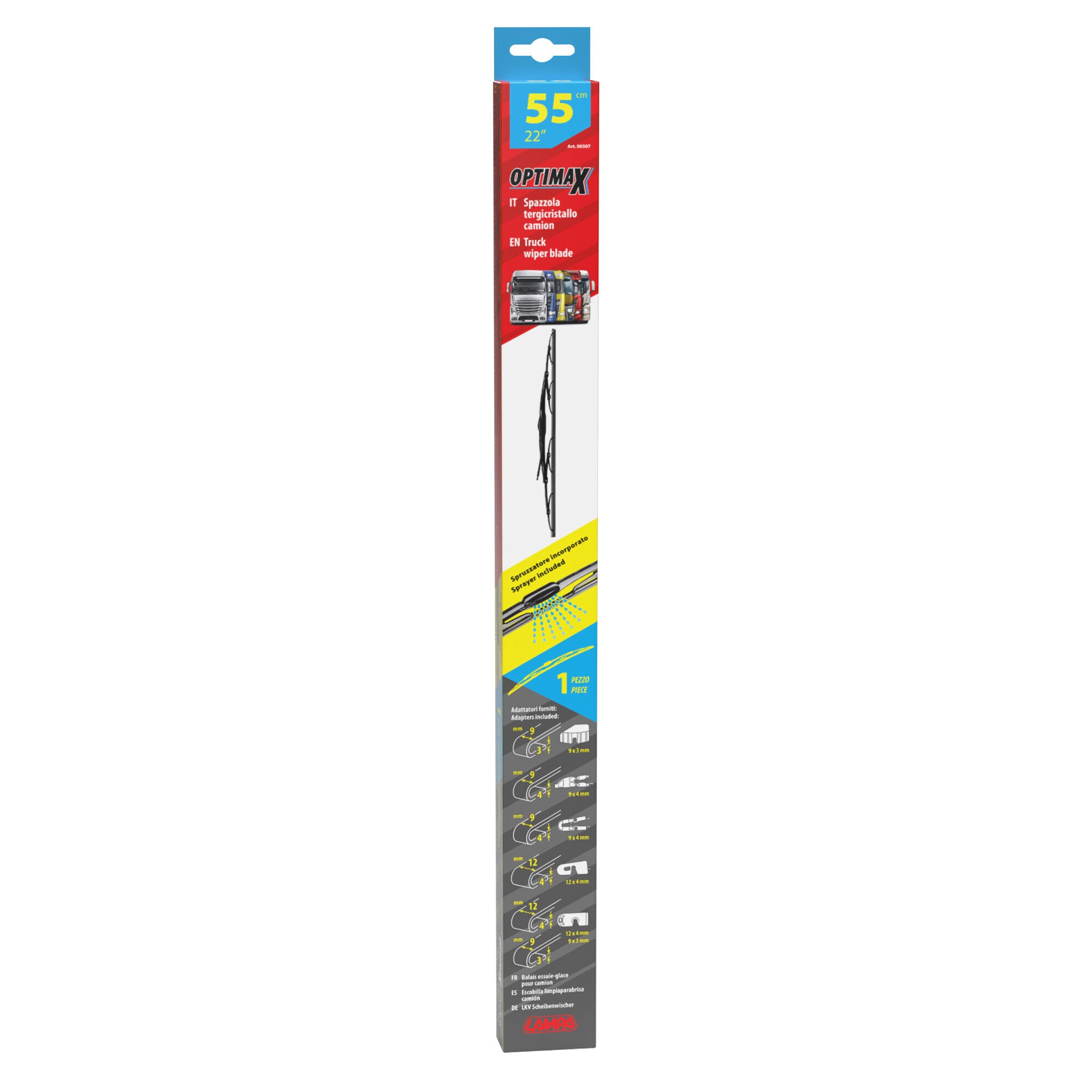 Optimax, spazzola tergicristallo per camion e furgoni - 55 cm (22") - Con spruzzatori - 1 pz