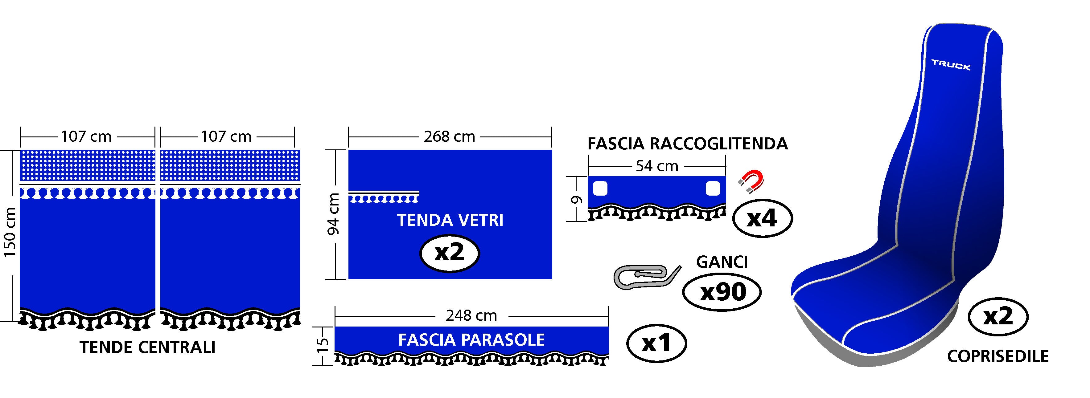 Melissa, set tende e coprisedili in microfibra per camion - Blu