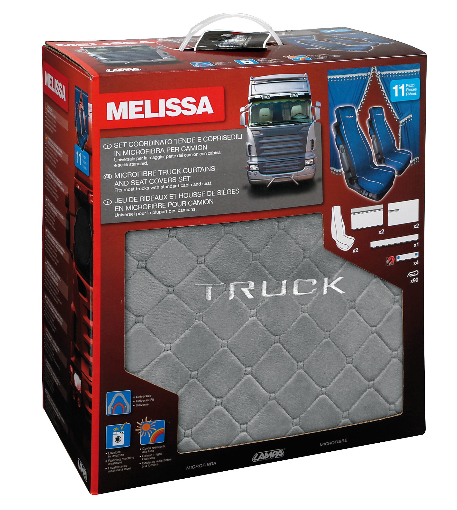Melissa, set tende e coprisedili in microfibra per camion - Grigio