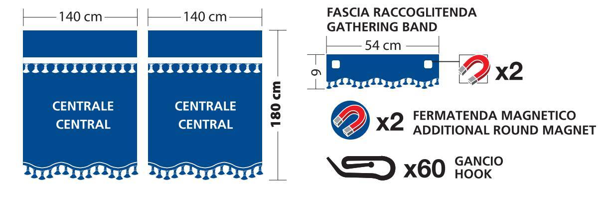 Oscura, tende centrali per camion, cabina alta - Blu