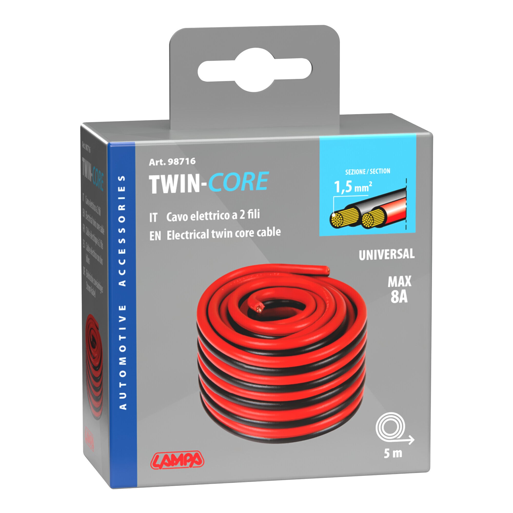 Cavo elettrico a due fili - 1,5 mm² x 5 m